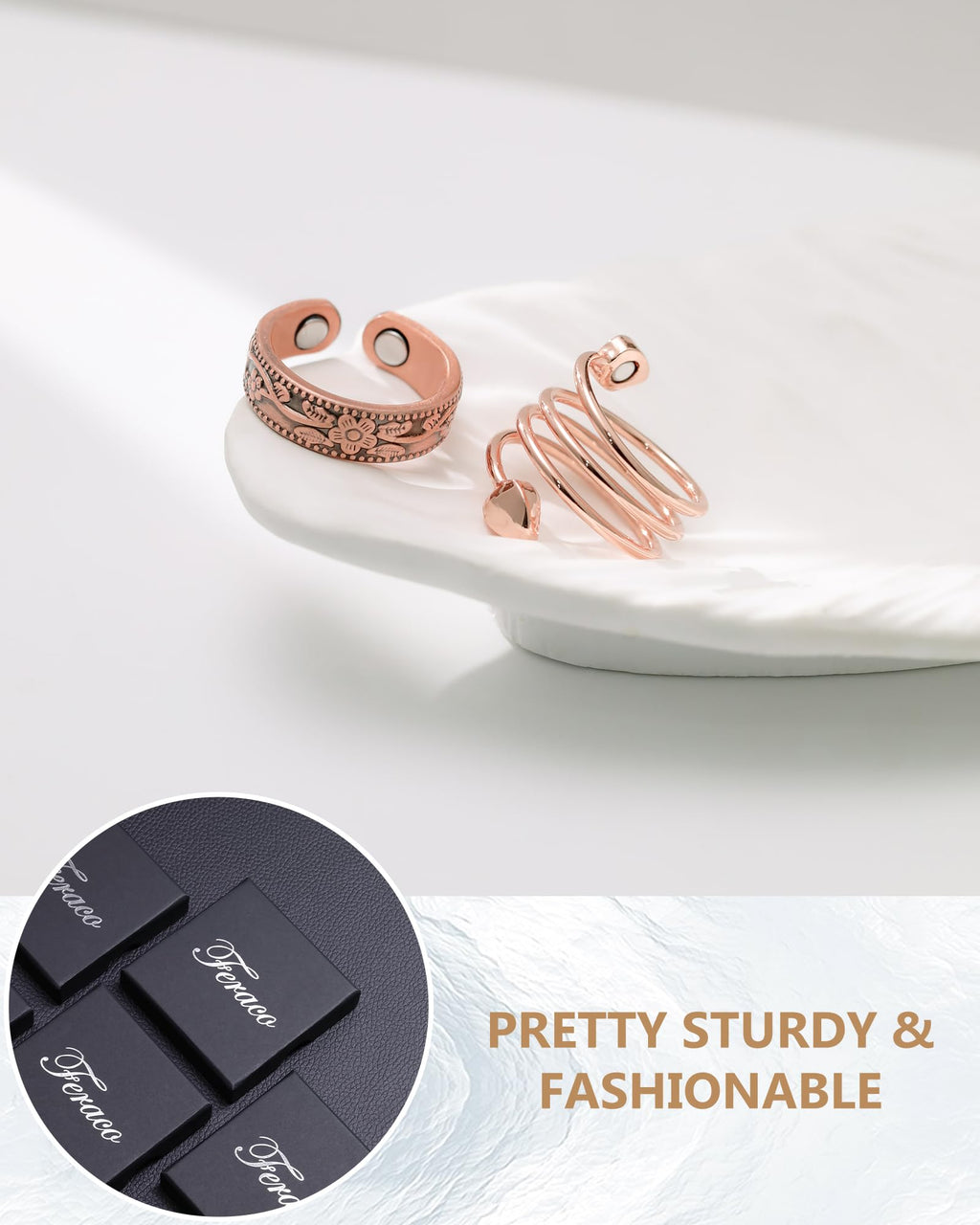Feraco 2 Pcs Magnetic Copper Rings for Women,99.99% Pure Copper Thumb Ring for Women,Adjustable Fingers Ring with Jewelry Gift B