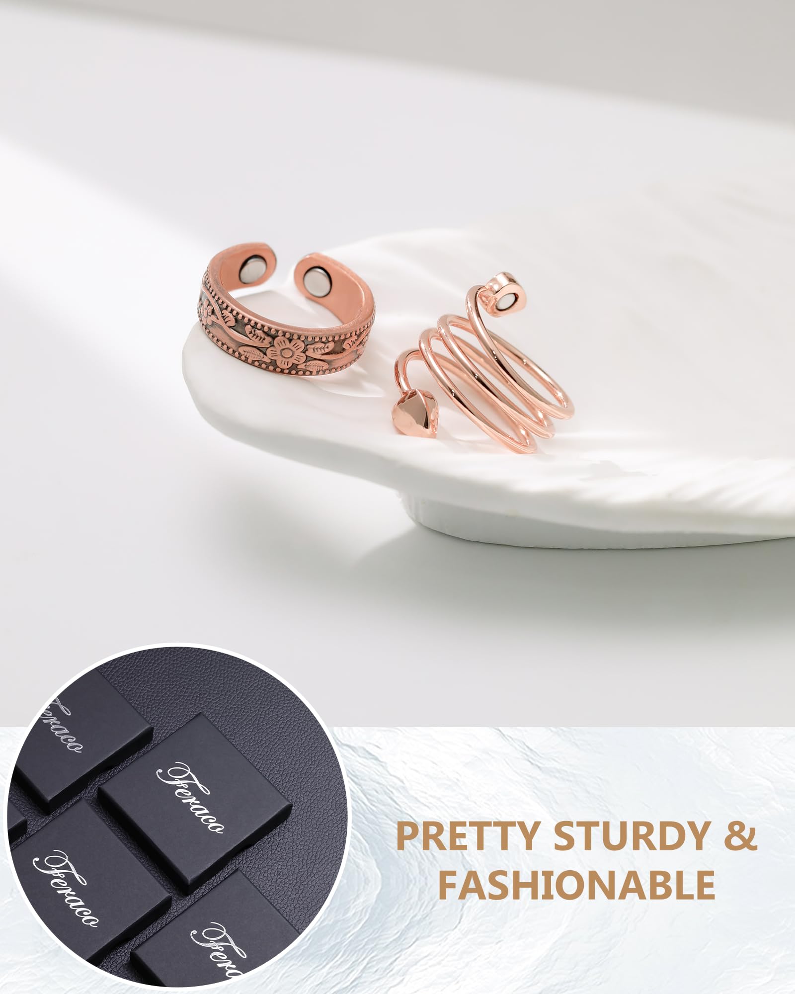 Feraco 2 Pcs Magnetic Copper Rings for Women,99.99% Pure Copper Thumb Ring for Women,Adjustable Fingers Ring with Jewelry Gift B