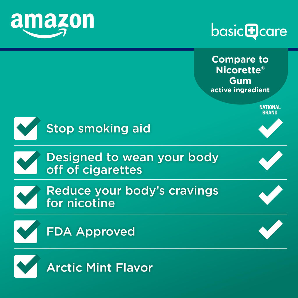 Amazon Basic Care Nicotine Polacrilex Uncoated Gum 2 mg, Arctic Mint, 310 Count