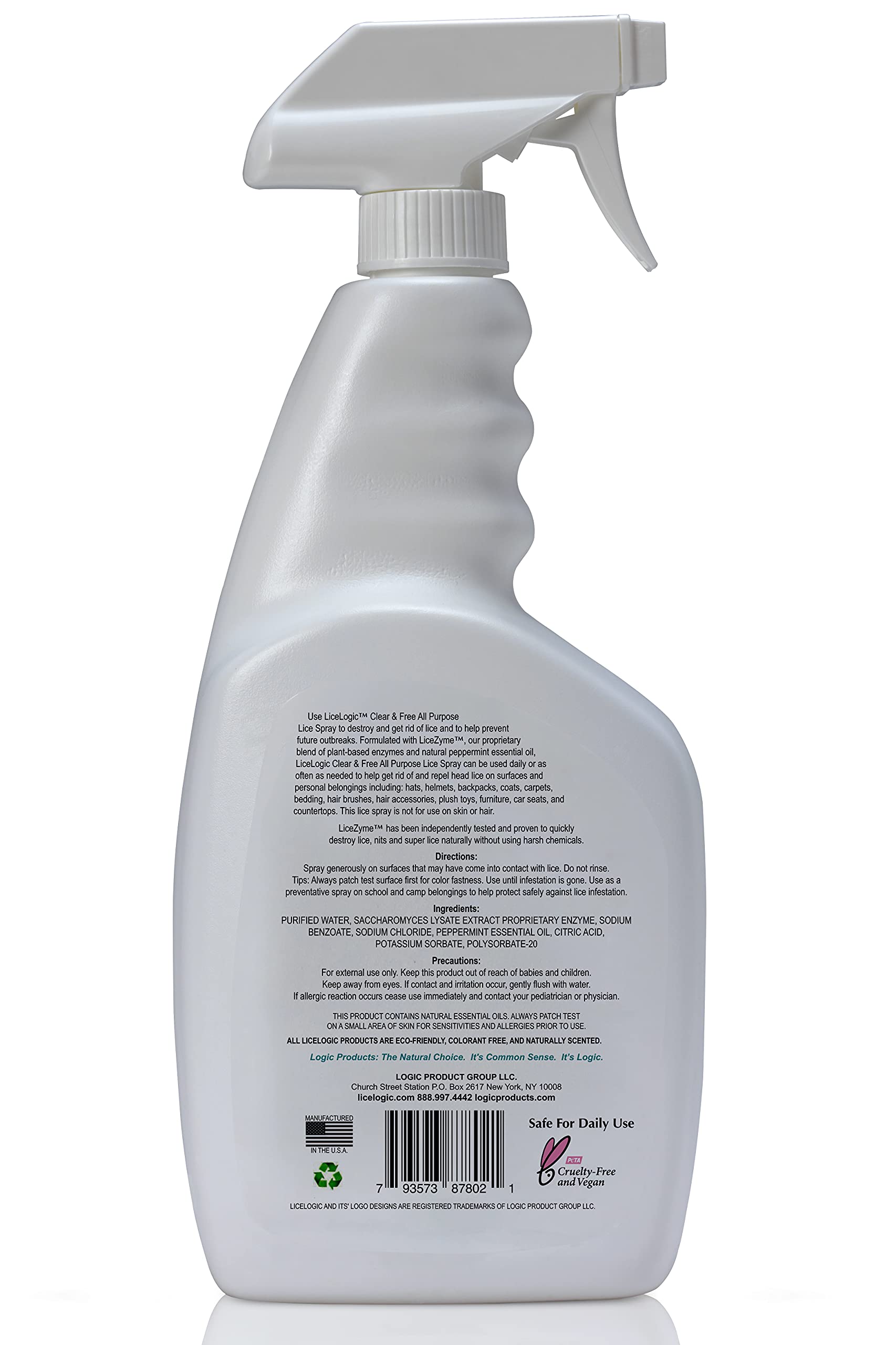 LiceLogic Clear & Free All-Purpose Home Lice Elimination Spray, 32 oz, Peppermint - for Furniture, Belongings, Bedding, Effectiv