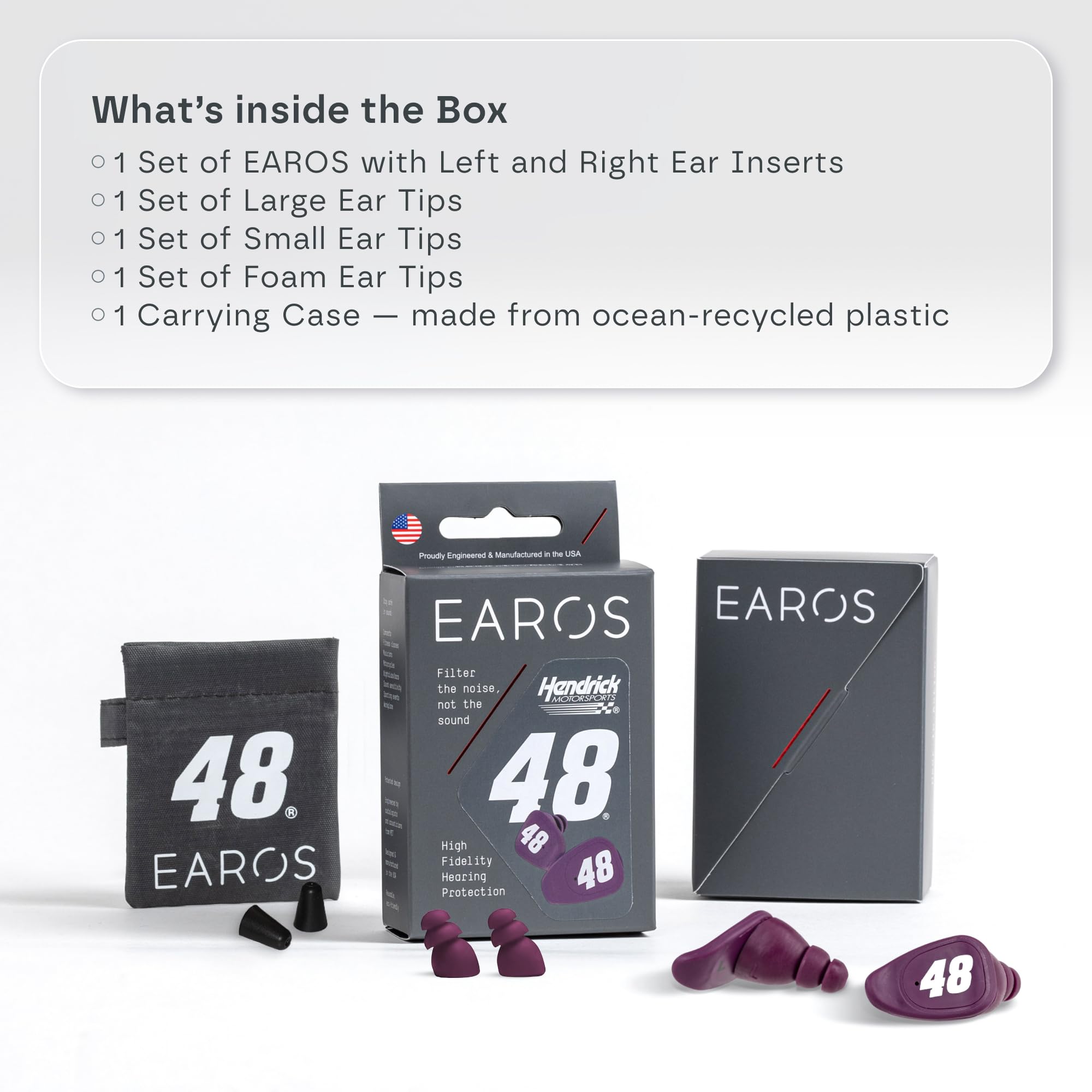 EAROS Hendrick Motorsports Car 48 High-Fidelity Ear Plugs - Durable Reusable Hearing Protection - Preserve Clear Sound While Pro