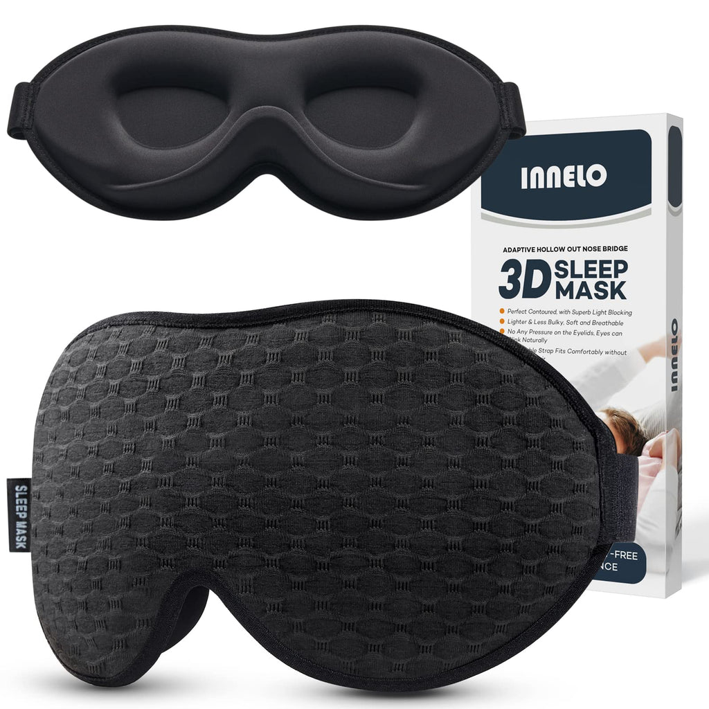 INNELO Contoured Sleep Mask for Side Sleepers - 100% Light Blocking, Soft and No Pressure on Eyes - Blindfold for Travel, Nap, Y