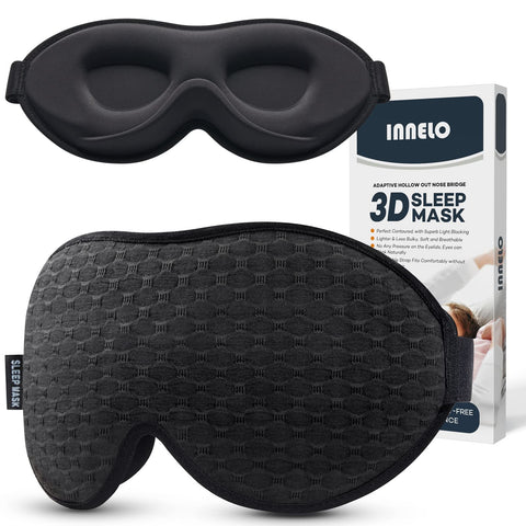 INNELO Contoured Sleep Mask for Side Sleepers - 100% Light Blocking, Soft and No Pressure on Eyes - Blindfold for Travel, Nap, Y