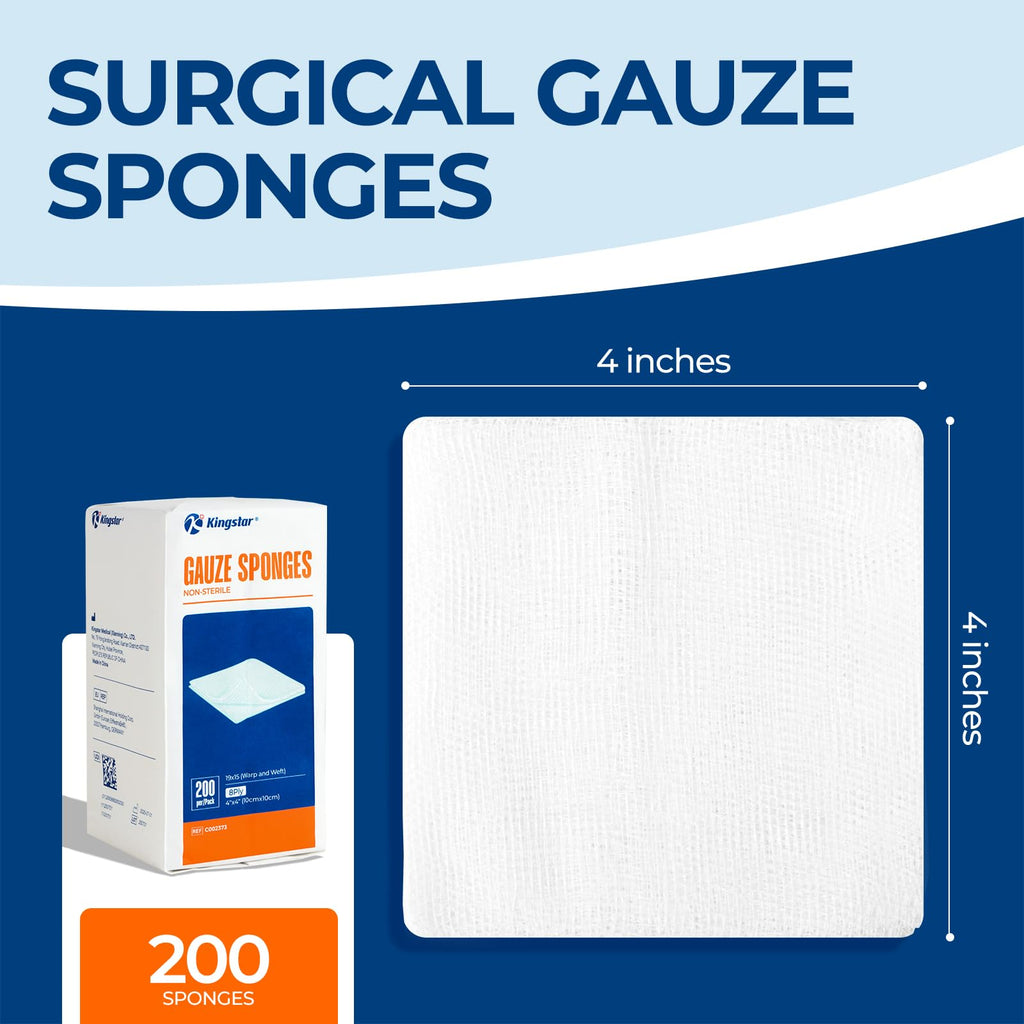 200 Pack 4x4 Inch Gauze Sponges 8-Ply, 100% Cotton Large Gauze Pads for Wound Care, Highly Absorbent Bulk Hospital-Grade First A