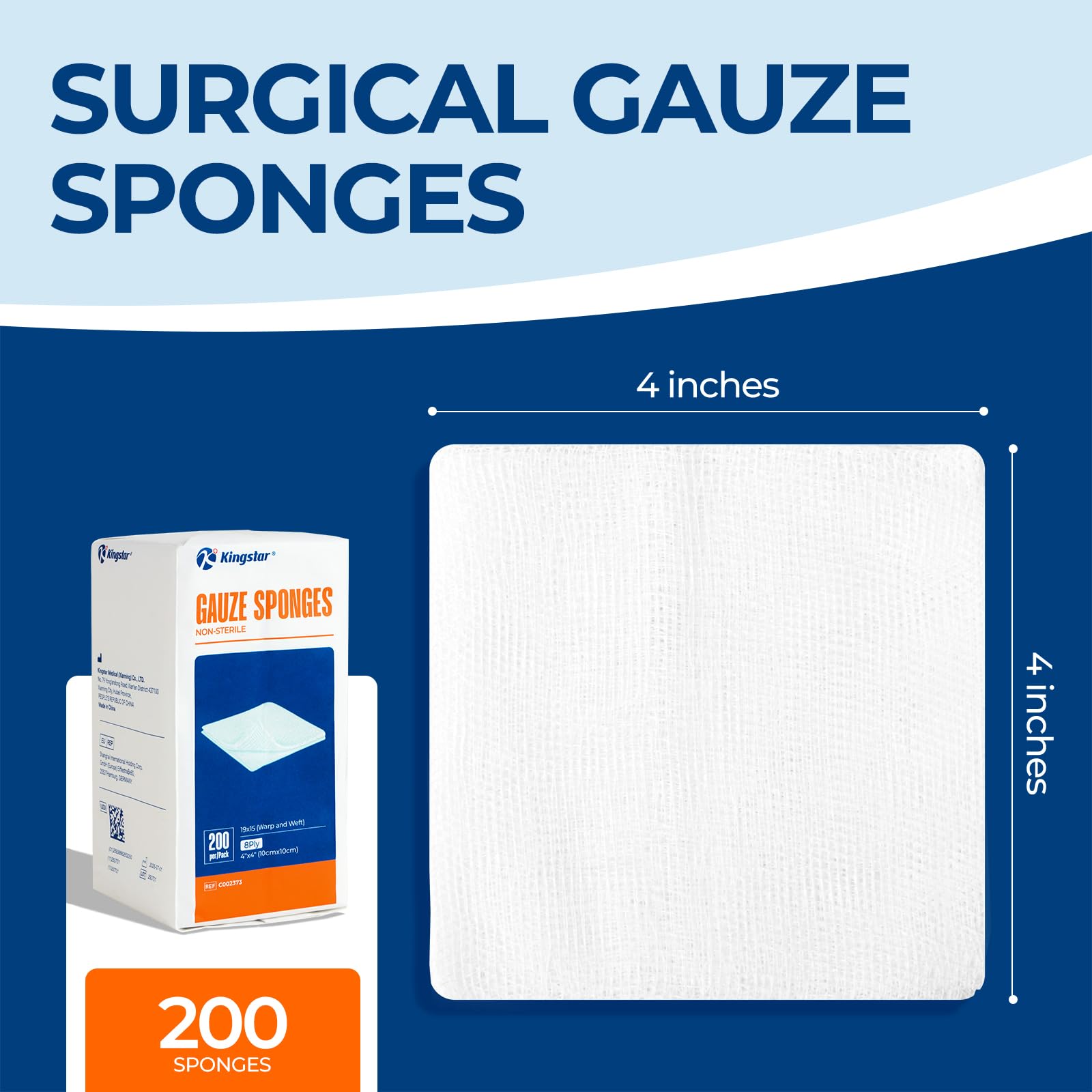 200 Pack 4x4 Inch Gauze Sponges 8-Ply, 100% Cotton Large Gauze Pads for Wound Care, Highly Absorbent Bulk Hospital-Grade First A