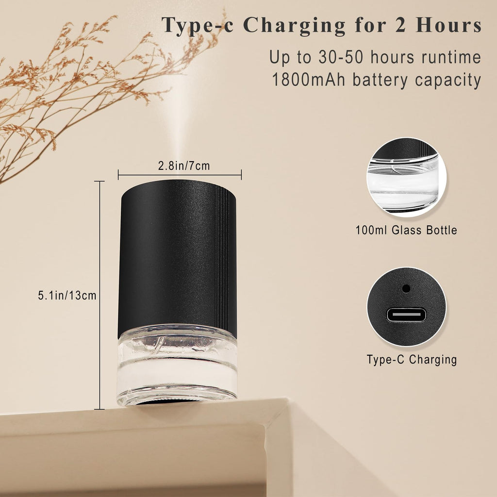 Aeeteek Essential Oil Diffuser, Waterless Scent Diffusers for Home, 100ml Capacity Atomizing Humidifier, Rechargeable Air Freshe