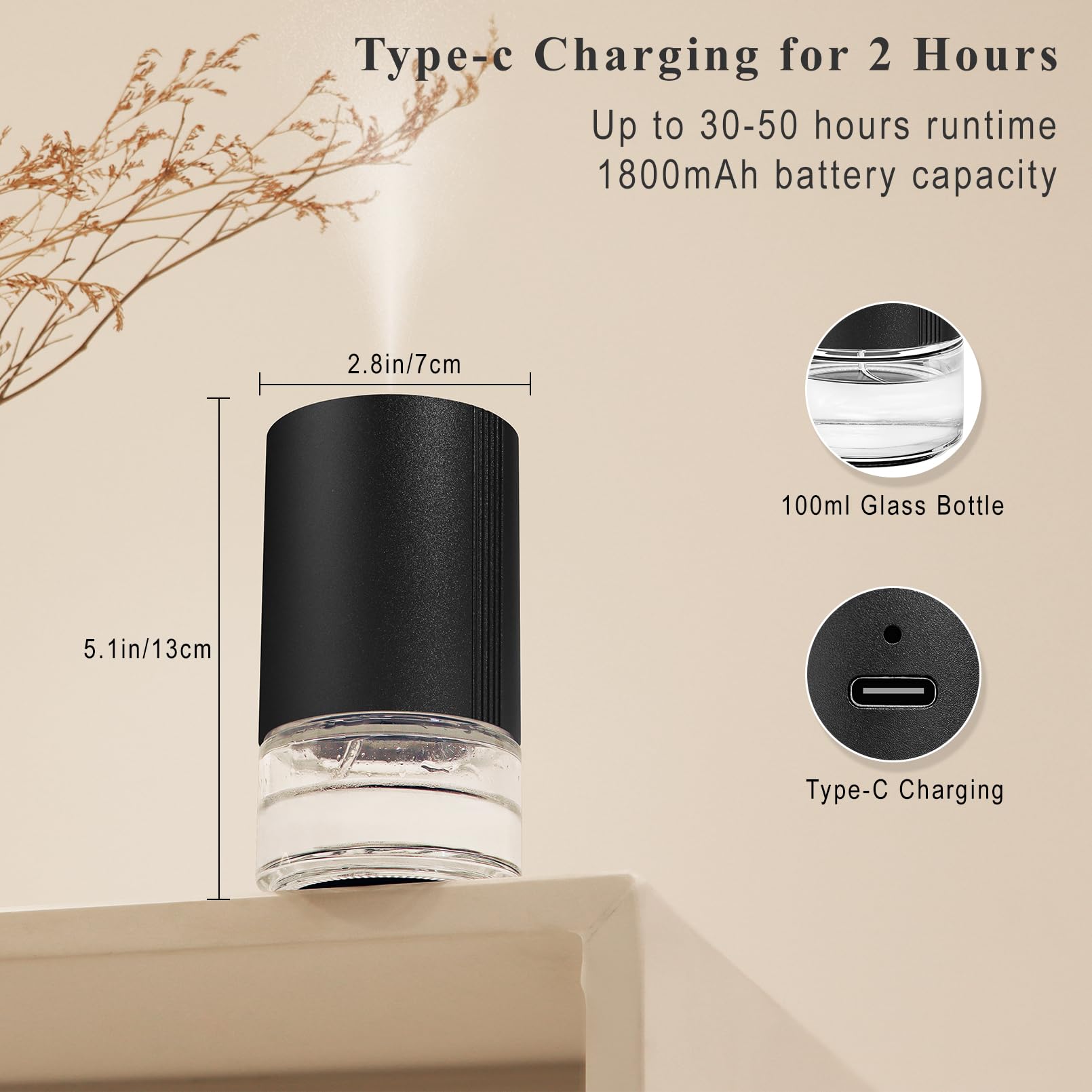 Aeeteek Essential Oil Diffuser, Waterless Scent Diffusers for Home, 100ml Capacity Atomizing Humidifier, Rechargeable Air Freshe