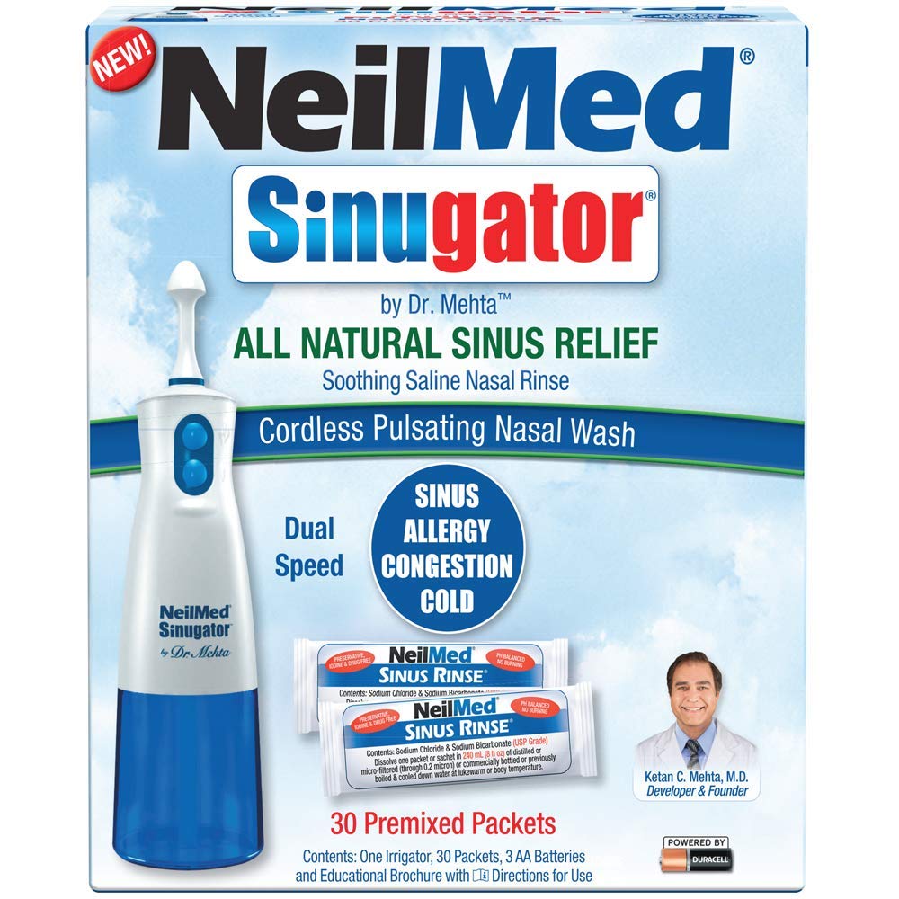 NeilMed Sinugator Cordless Pulsating Nasal Wash with 30 Premixed Packets