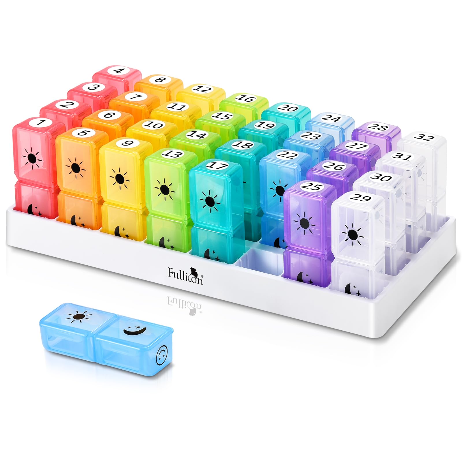 Fullicon Monthly Pill Organizer 2 Times a Day, 30 Day AM PM Pill Box with 32 Large Removable Cases, Medicine & Vitamin Storage f