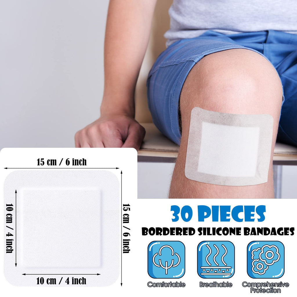 30 Pieces Bordered Gauze-Island Dressing is 6 x 6 Inch Wound Bandage Adhesive Patches Post Shower Pads Breathable Borders Indivi