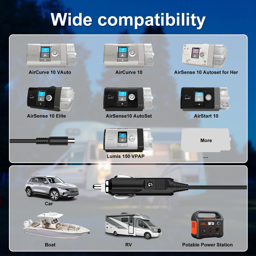for Resmed Airsense 10 DC Adapter Converter 12V Power Cord for Air Sense S10 AirCurve 10 BiPAP Machine 370006 370001 37297 37207