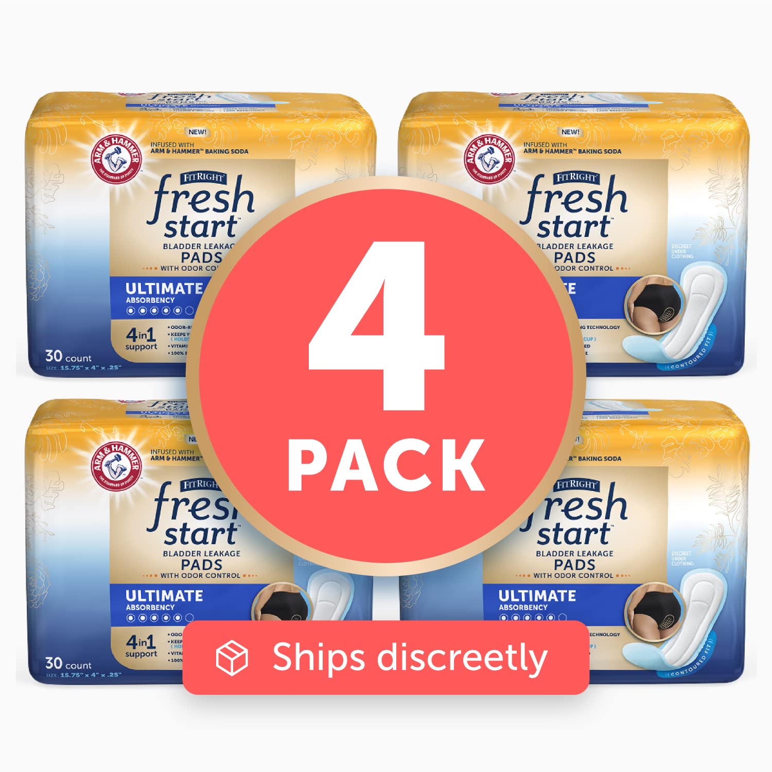 FitRight Fresh Start Postpartum and Incontinence Pads for Women, Ultimate Absorbency (120 Count) Bladder Leakage Pads with The O