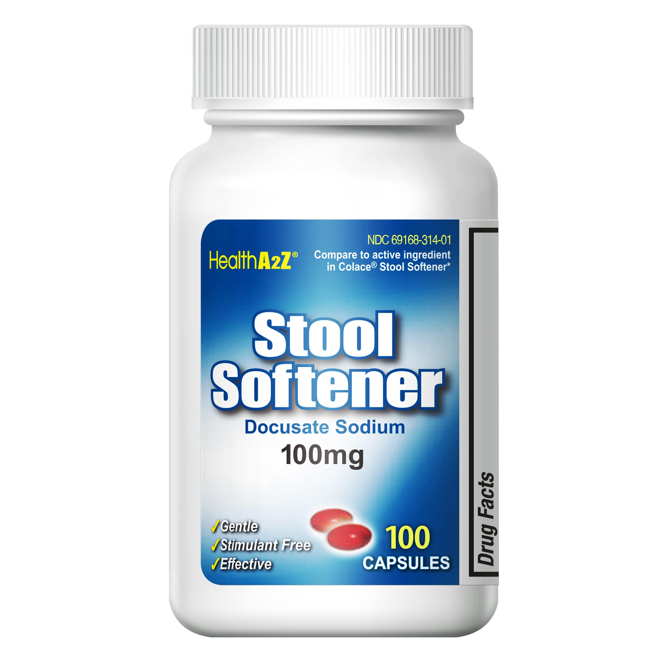 HealthA2Z? Stool Softener | Docusate Sodium 100mg | Red Capsules | Dependable | Gentle Constipation Relief (100 Counts (Pack of 