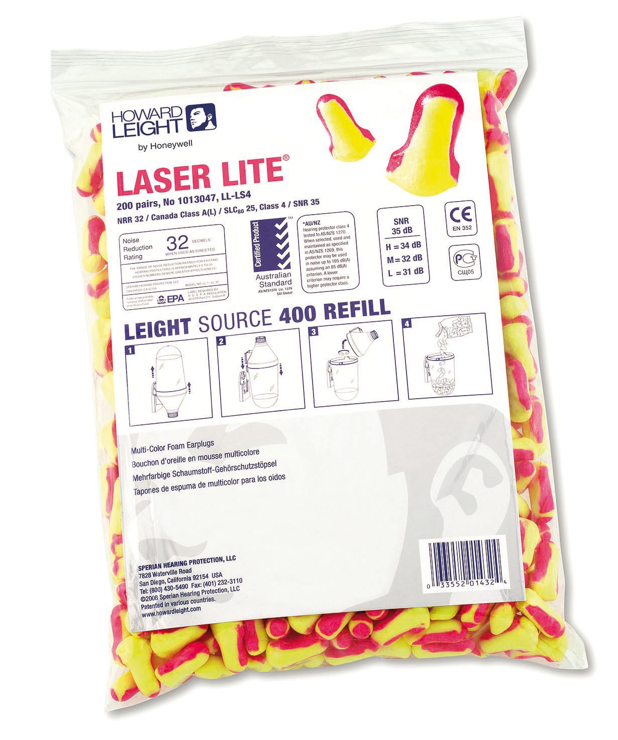 Howard Leight LL-LS4 Laser Lite Earplug Refill for Leight Source 400 Dispenser (200 Pairs)