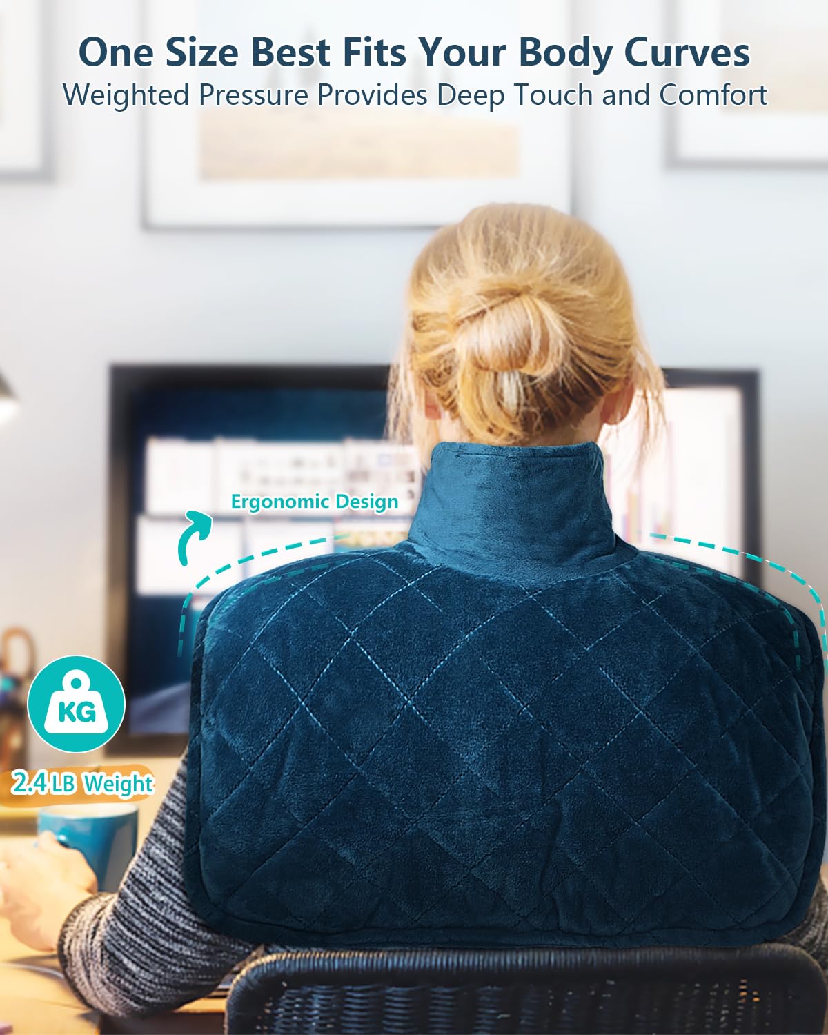 Weighted Heating Pad for Neck and Shoulders, 2.4lb Extra Large Heated Wrap with 6 Heat Settings 4 Auto-Off, Happy Birthday Gifts