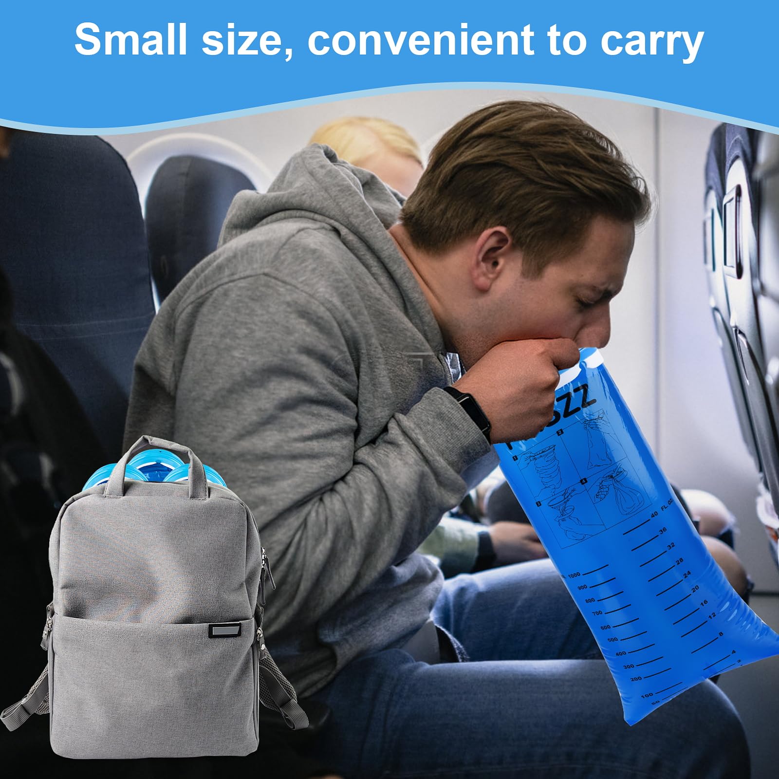 PHSZZ 40 Pack Vomit Bags Disposable, Leak Resistant Barf Bags, Portable Blue Vomit Bag, 1000 Ml Emesis Puke Throw Up Nausea Moti