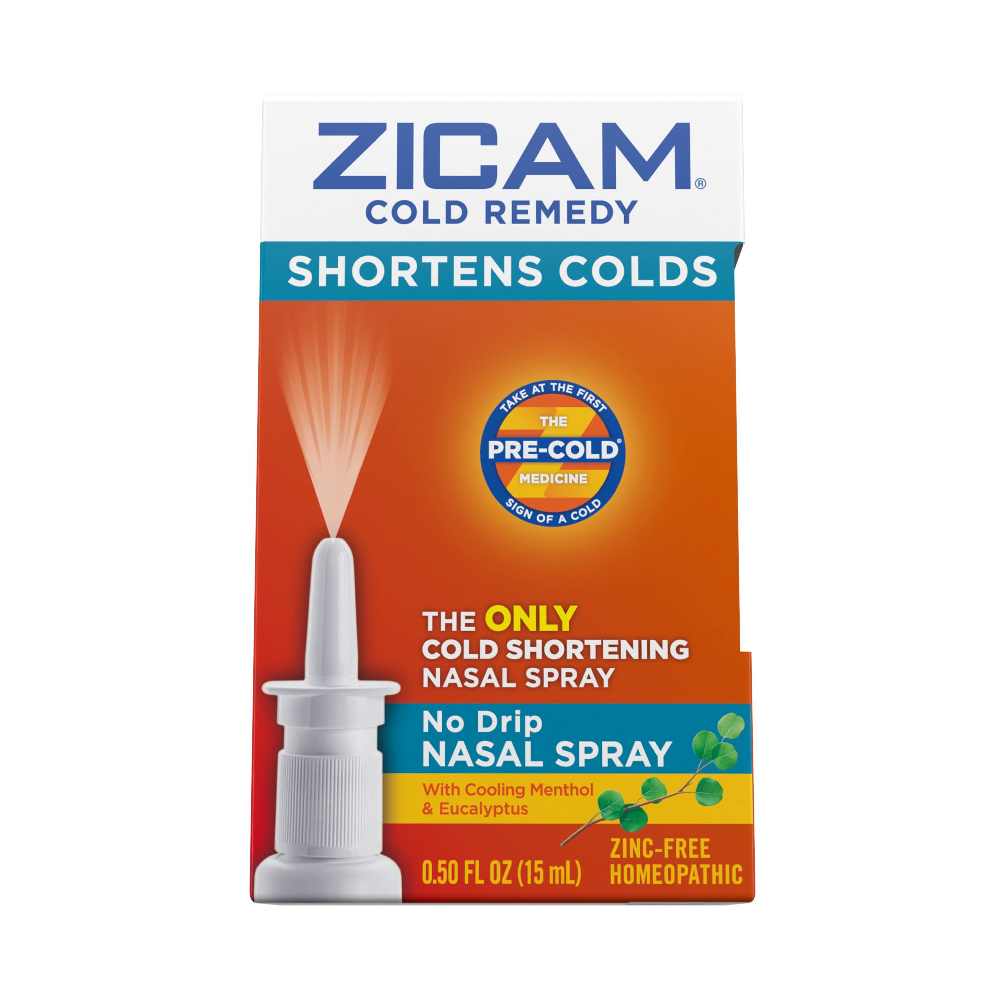 Zicam Cold Remedy No-Drip Nasal Spray with Cooling Menthol & Eucalyptus, Homeopathic, Zinc-Free, Pre-Cold Medicine, Shortens Col