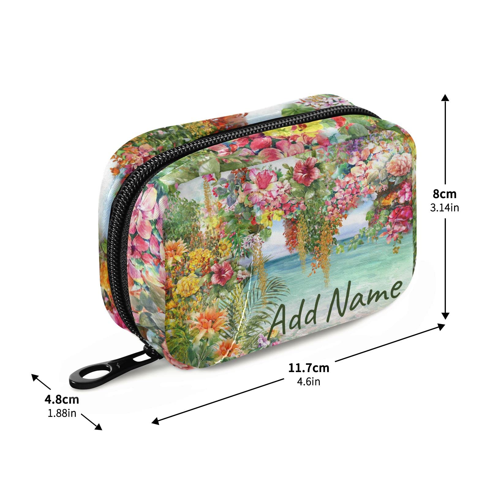 Custom Pill Box 7 Day Pill Case Bag Oil Painting Hawaii Flowers Personalized Name Travel Pill Organizer Bag with Zipper Portable