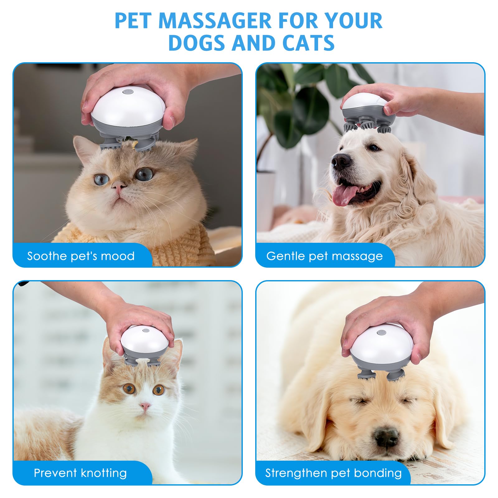 Olipiter Handheld Cat Massager Dog, Electric Pet Massager, 4 Massage Heads, Cat Head and Back Scratcher Relieving Tight Stiffnes