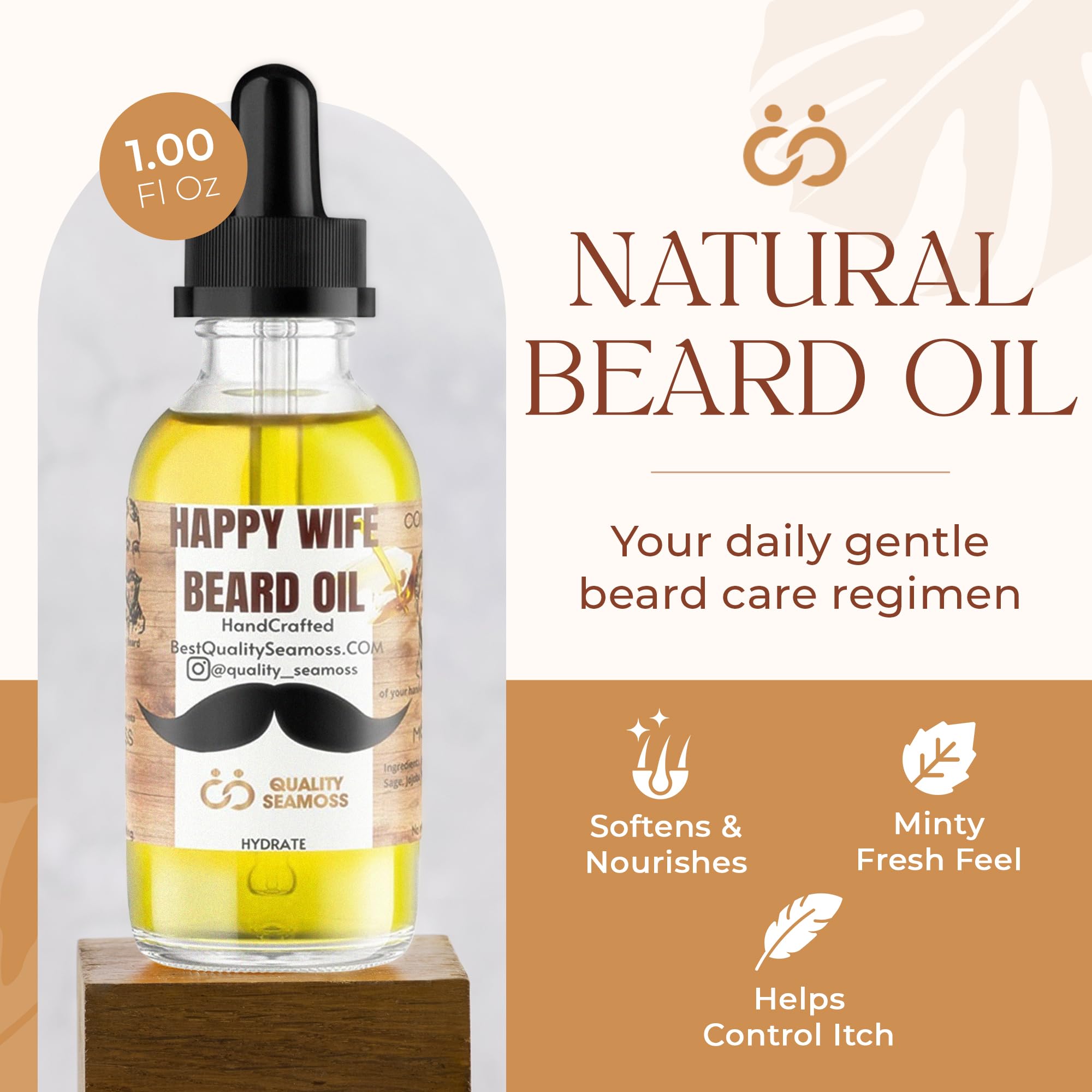 Happy Wife Beard Oil, Minty Tingle Beard Oil for Men, Beard Softener w/Sandalwood, Argan, Jojoba, Mint, Tea Tree Oil, Cucumber &