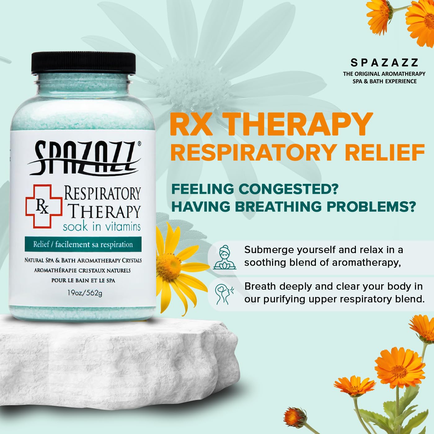 Spazazz RX Therapy Crystals Container, 19-Ounce, Respiratory Therapy/Relief