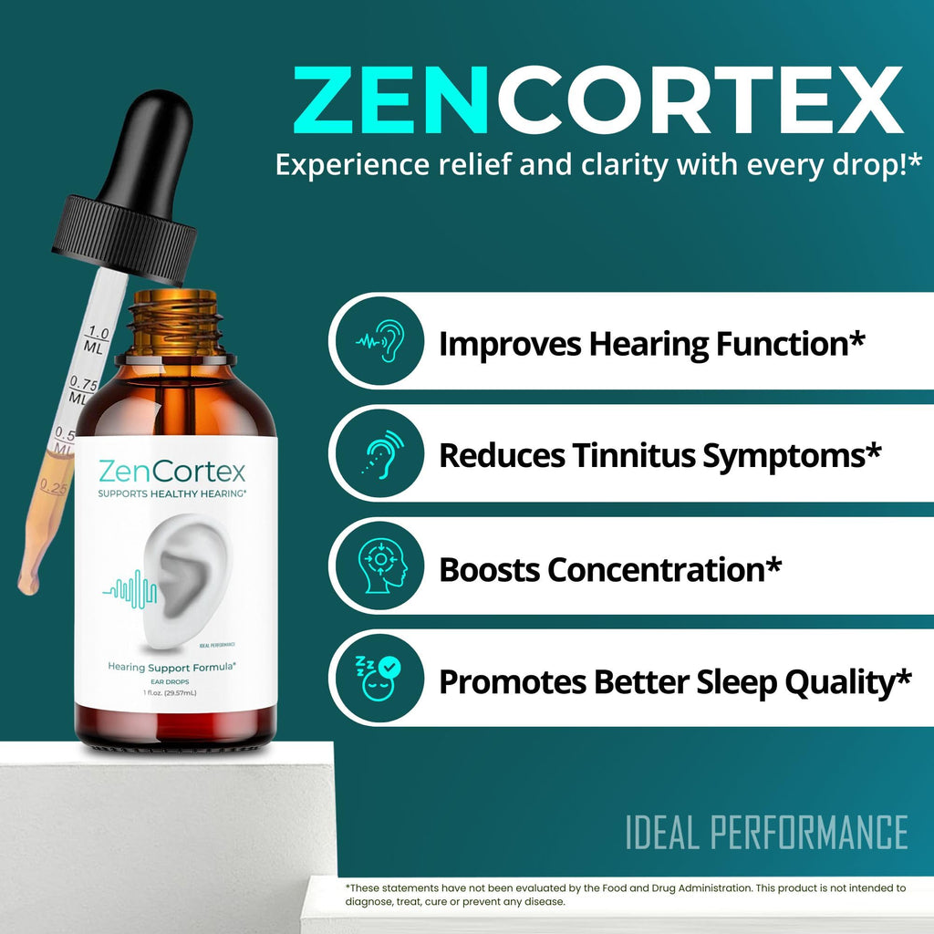 IDEAL PERFORMANCE Zencortex Tinnitus Relief for Ringing Ears Drops, Zencortex Ring Clear Tinnitus Drops, Tinnitus Treatment Supp