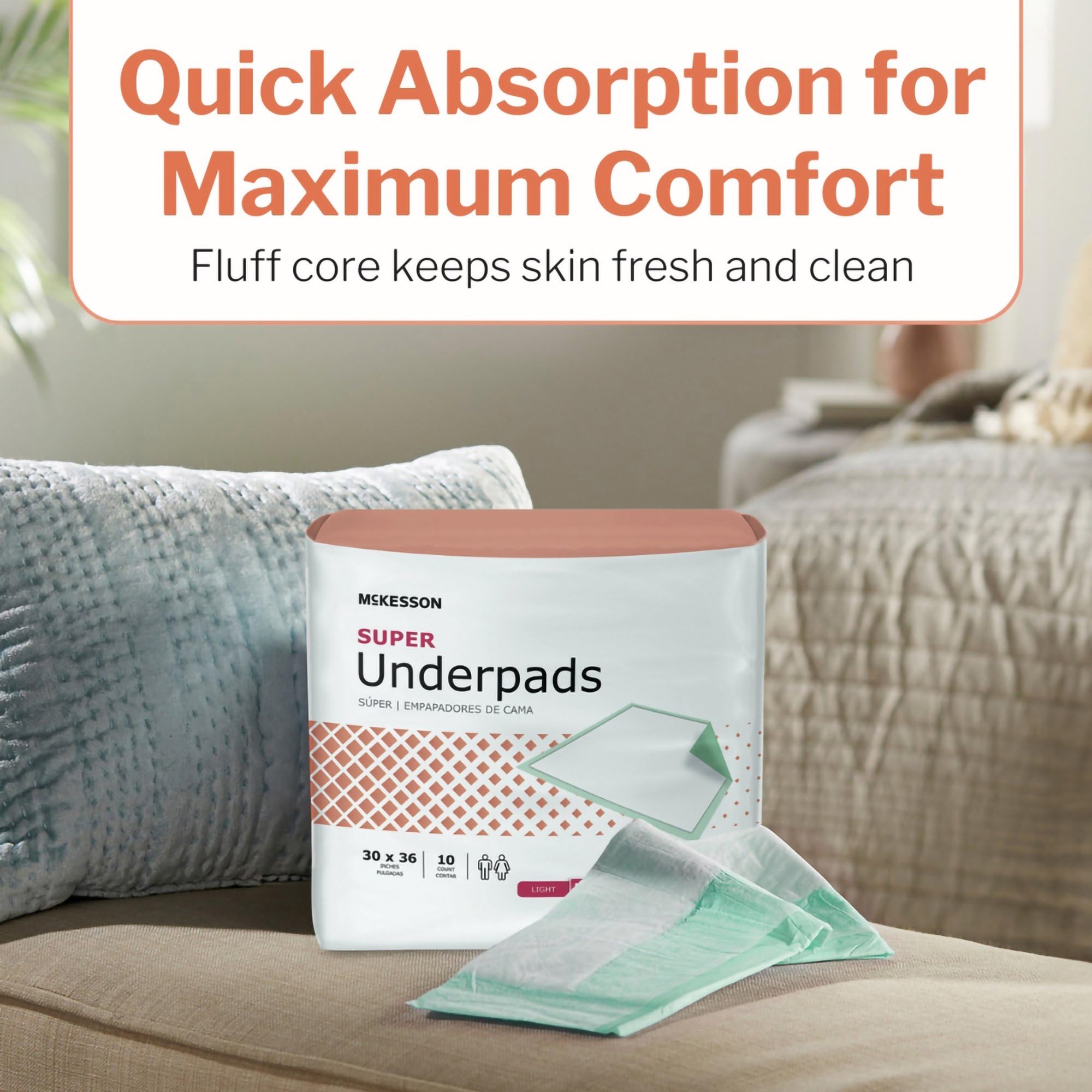 McKesson Super Underpads, Incontinence Bed Pads 30 x 36 [100 Count], Moderate Absorbency, Disposable Chux Pads for Adults, Elder