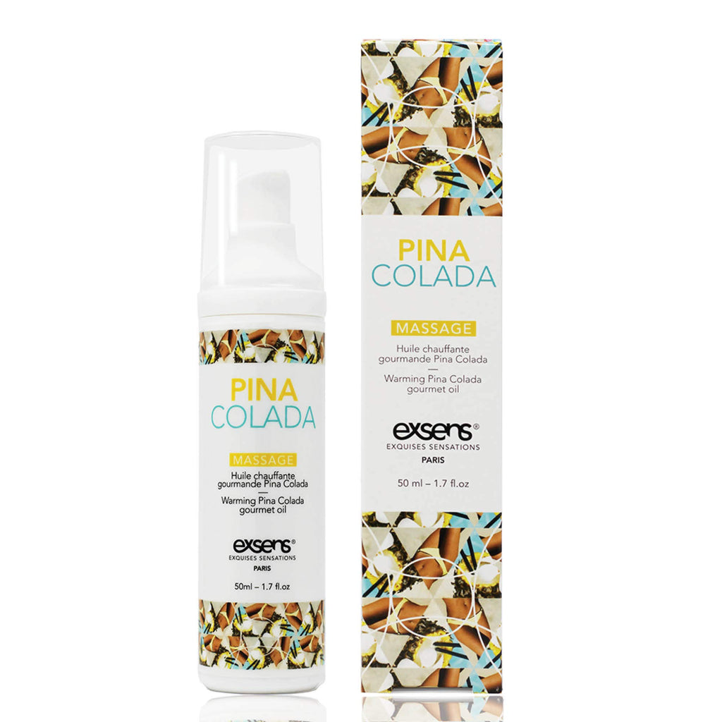Exsens Pina Colada Warming Massage Oil, All Natural, Paraben-Free Formula for Men, Women, and Couples, Edible and Body Safe, 1.7