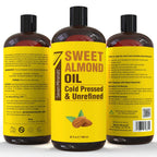 Seven Minerals, Pure Cold Pressed Sweet Almond Oil - Big 32 fl oz Bottle - Unrefined &100% Natural - For Skin & Hair, with No Ad