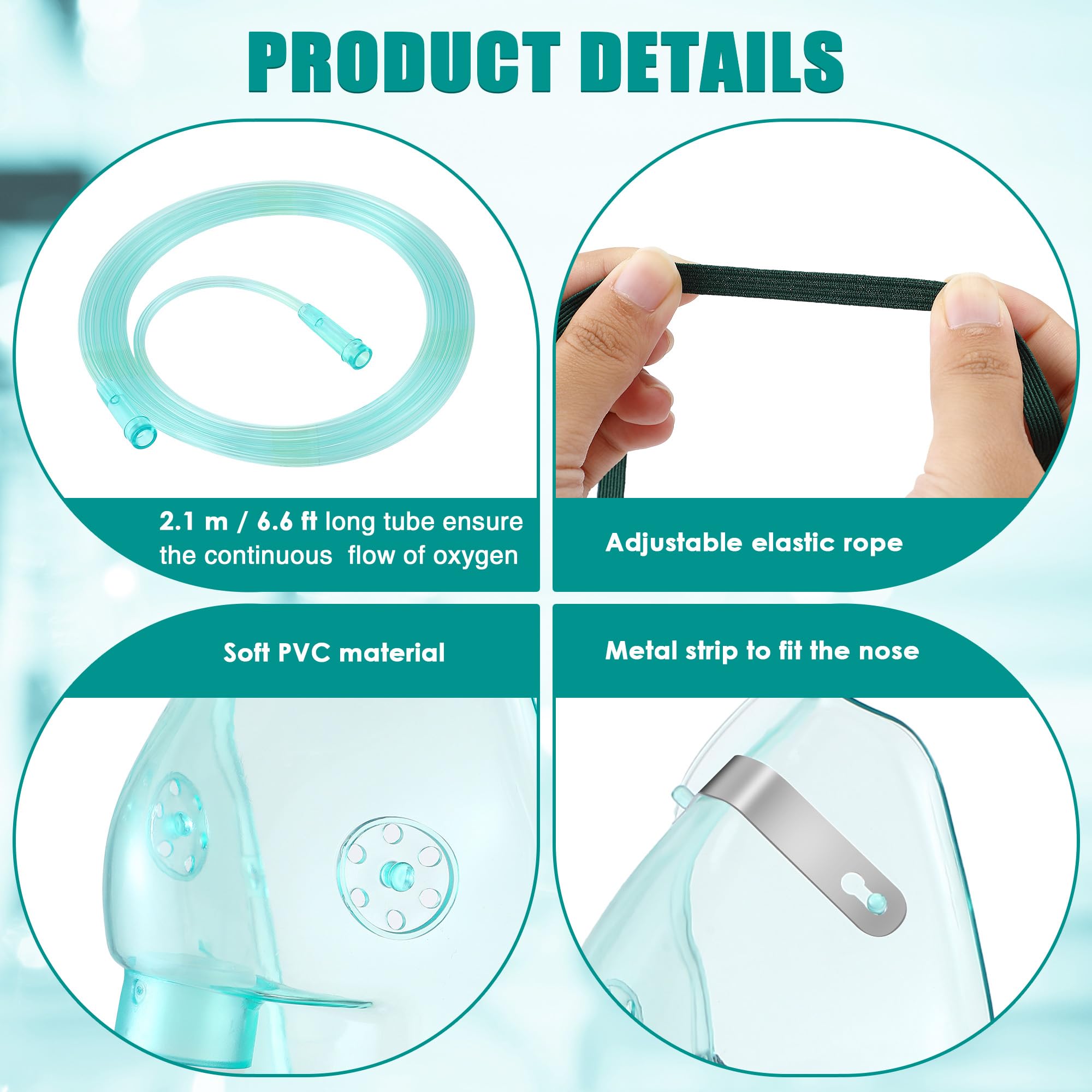 Geiserailie 2 Pack XL Oxygen Mask with 6.6 Ft Tubing and Adjustable Elastic Strap, Adult Oxygen Mask with Tubing, Oxygen Masks f