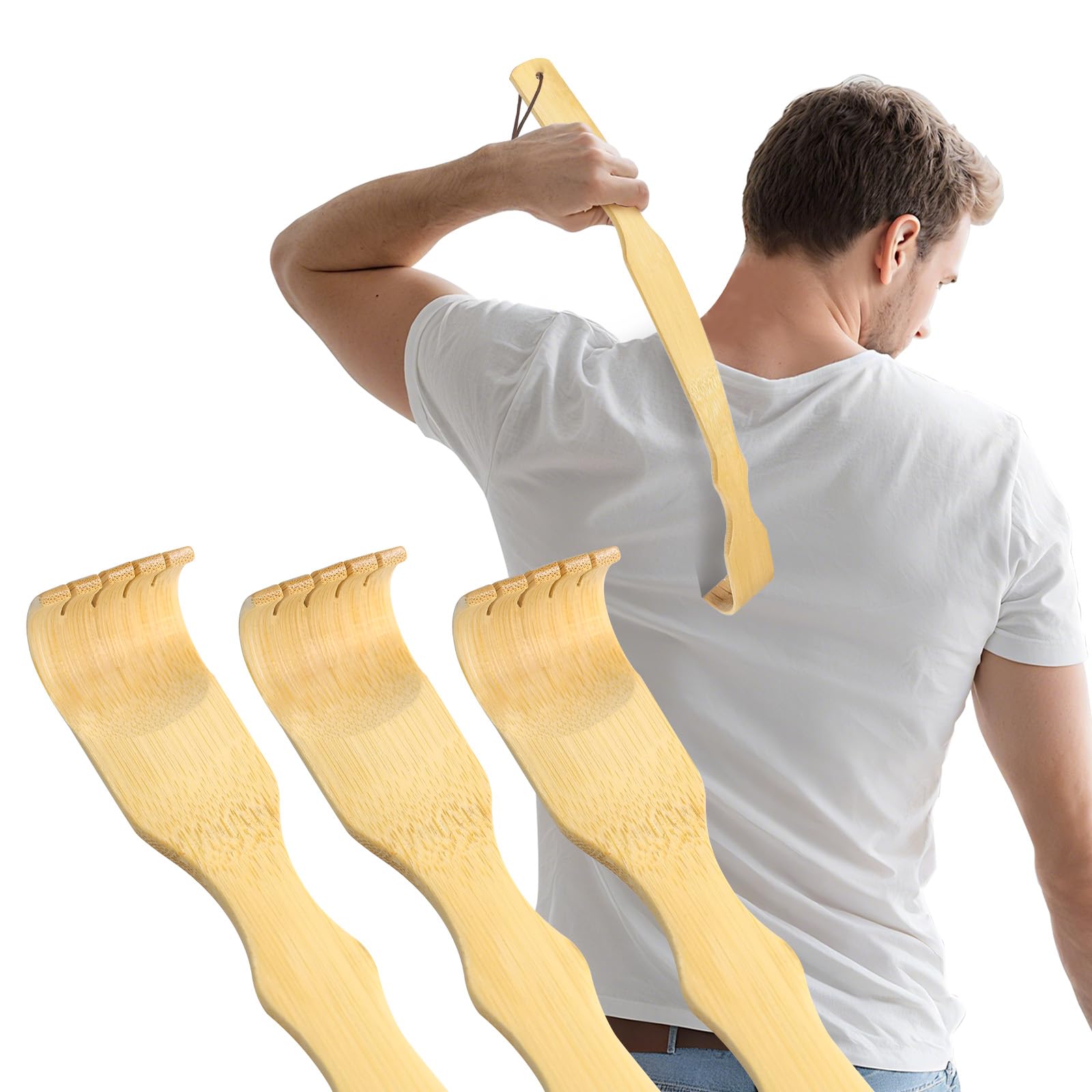 Renook Back Scratcher Bamboo - 3 PCS 17   Wooden Back Scratchers Long Handle,Back-Scratcher for Men, Women & Kids, Body Itchin