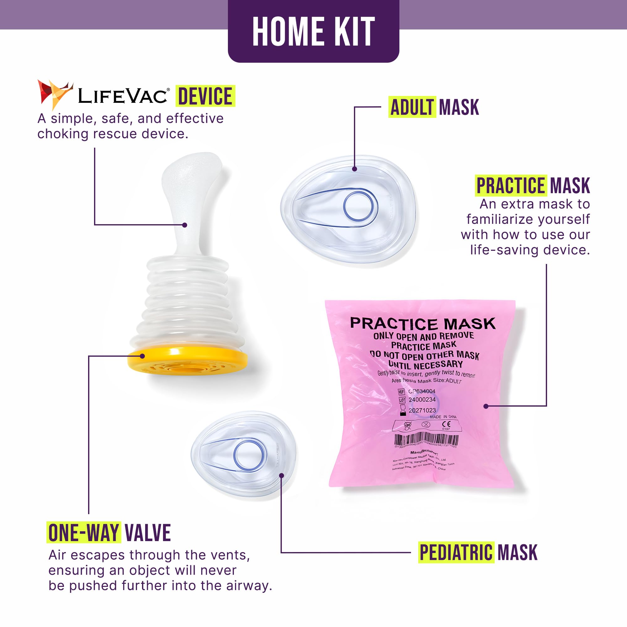 LifeVac Home & Yellow Travel Combo Kit - Portable Suction Rescue Device, First Aid Kit for Kids and Adults, Portable Airway Suct