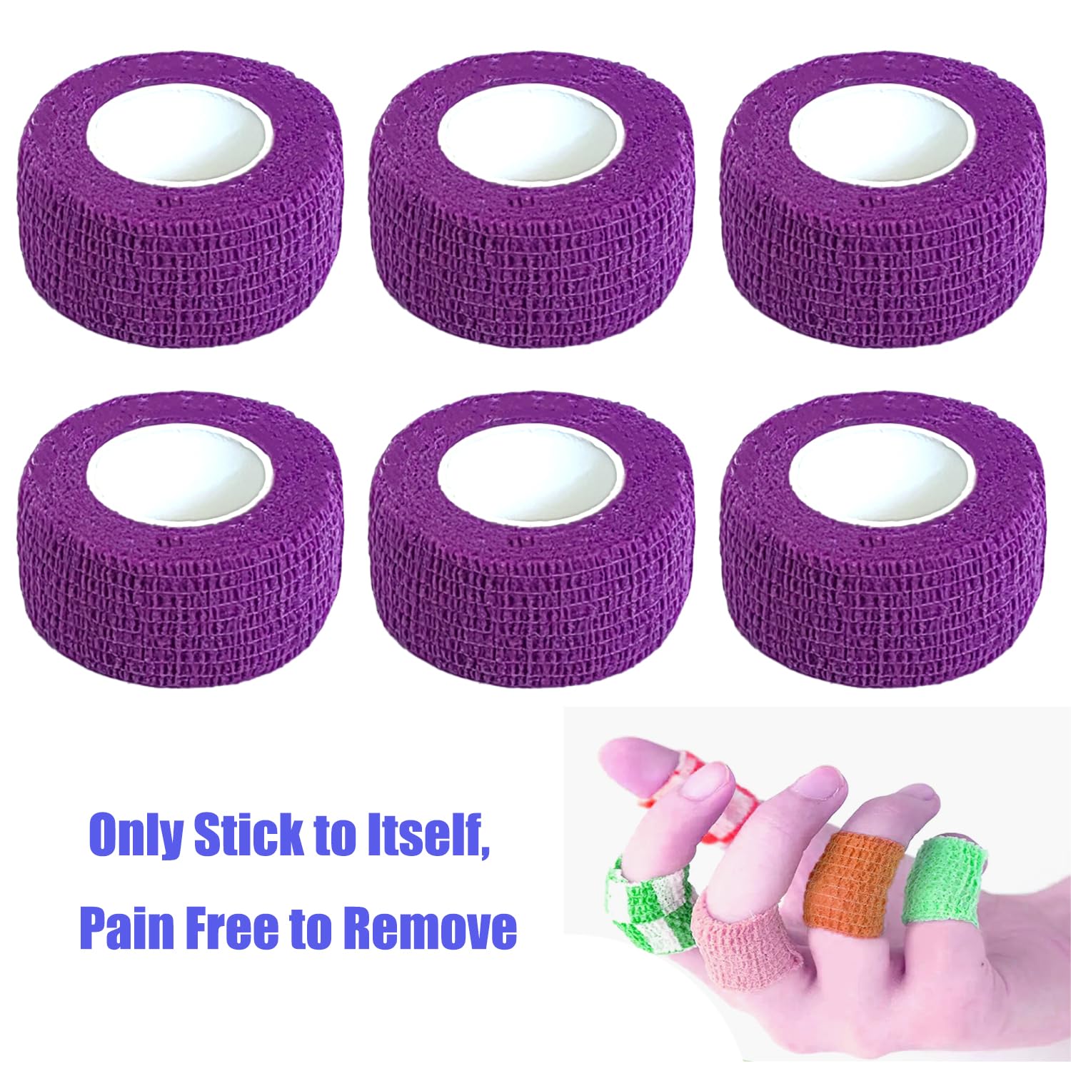 Baisunt 6 Pack 1 Inches Cohesive Bandage Self Adhesive Wrap Elastic Self Adherent Vet Wrap Breathable Self Stick Tape for Wrist,