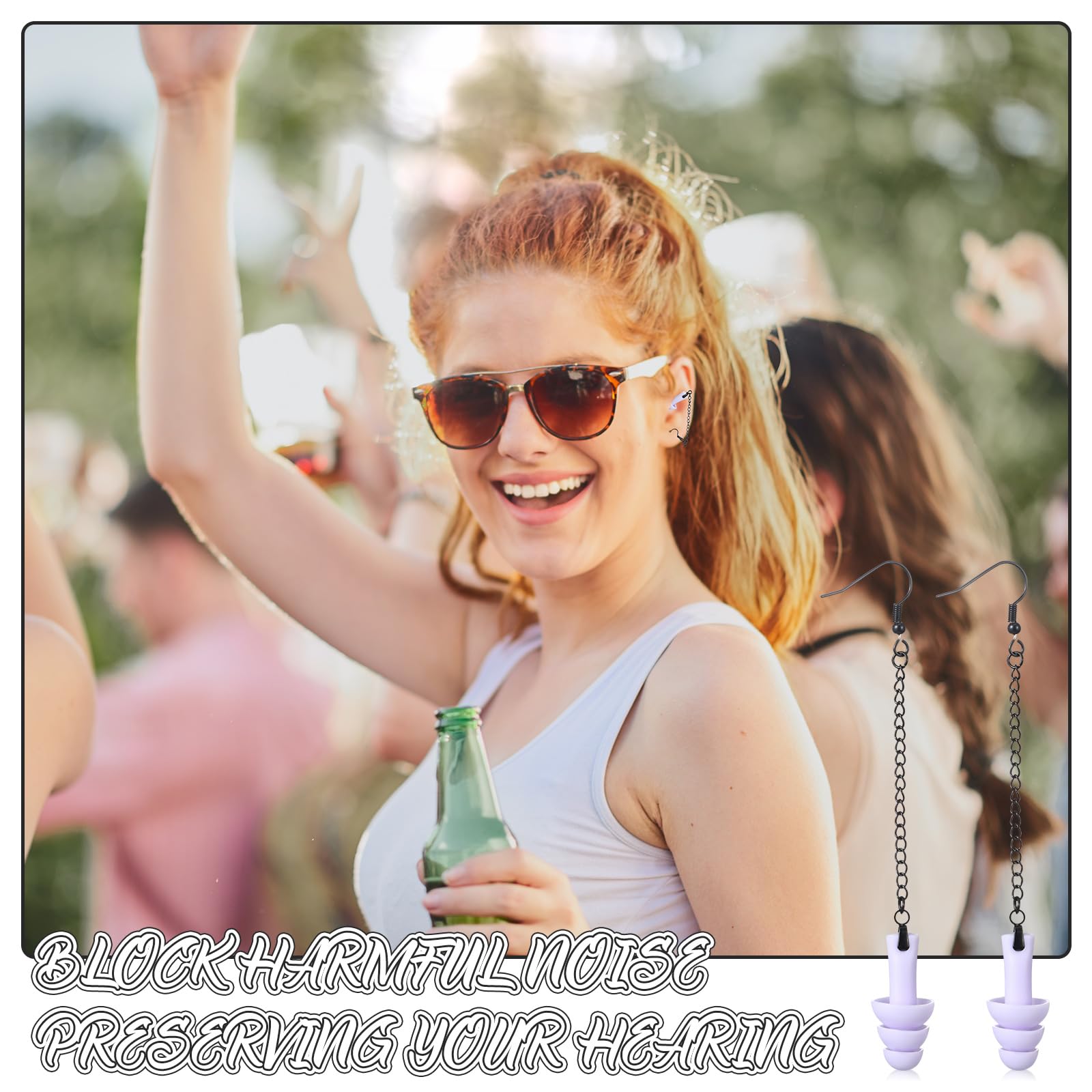 Misdary Earplug Earrings with Case Soft Silicone Earplugs Hanger for Concert, Music Festival, DJs, Nightclub, Traveling, Drummer