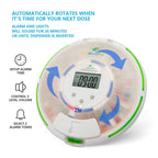 EziMedPil Automatic Pill Dispenser with Alarm, Sound & Light, up to 6 Alarms/Day, 6 Dosage Templates, Easy-Read Display, Frosted