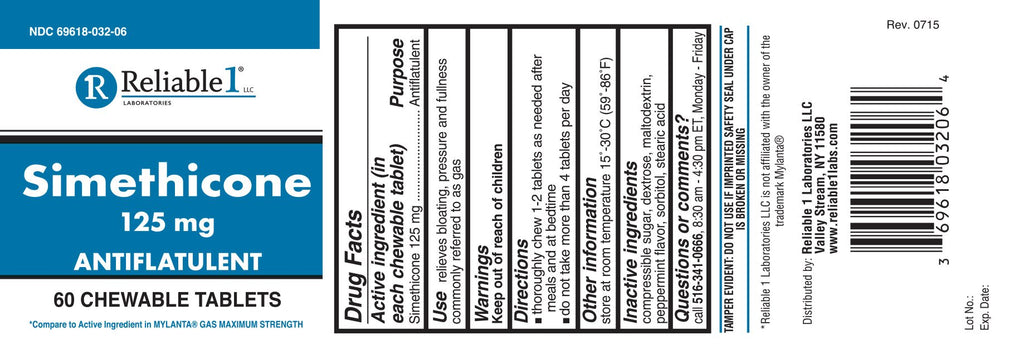 Reliable 1 Simethicone 125 mg Anti-Gas 60 Peppermint Tablets (2 Bottles)