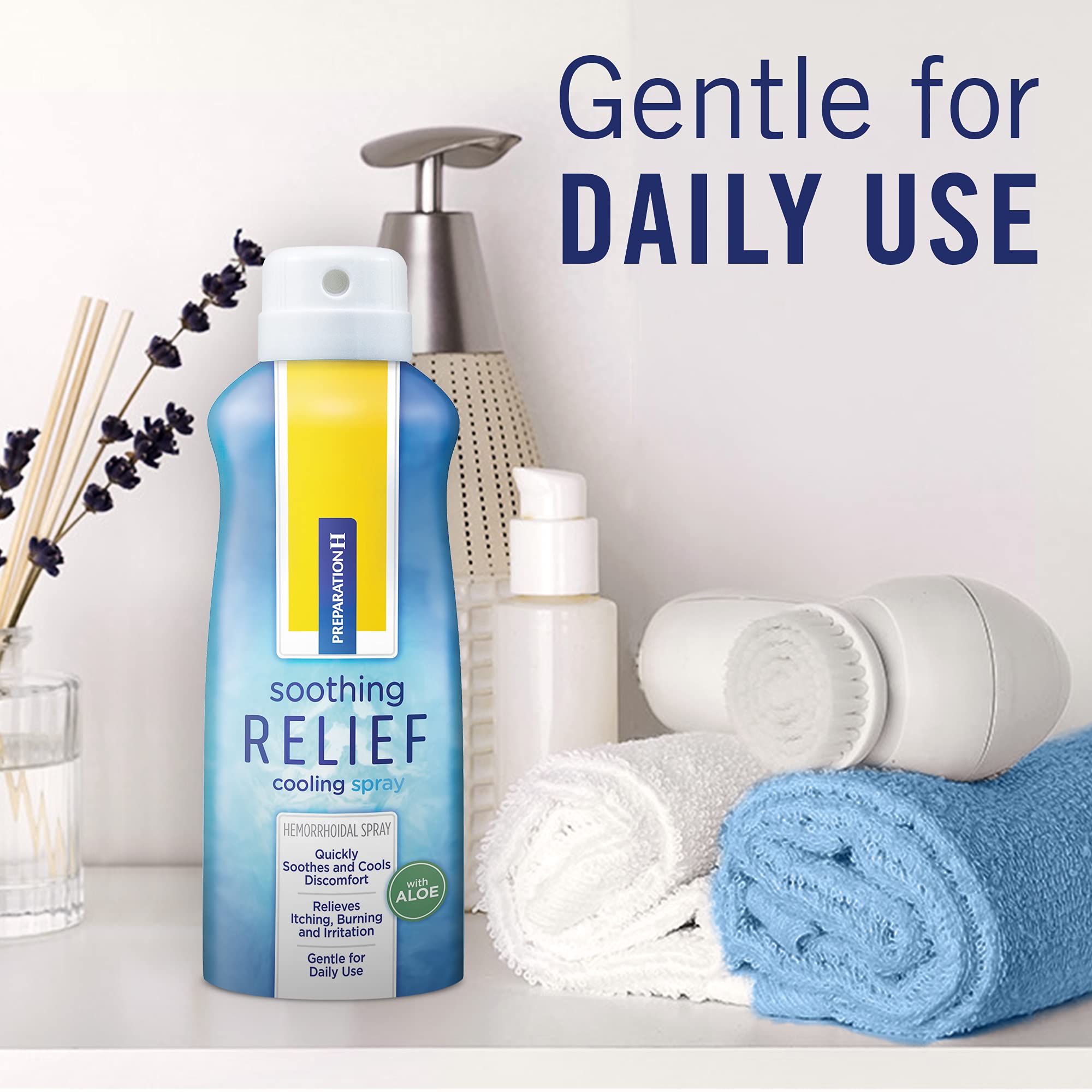 Preparation H Soothing Relief Cooling Spray, No-touch Witch Hazel Spray for Irritated Skin Relief - 2x2.7 Oz Bottles