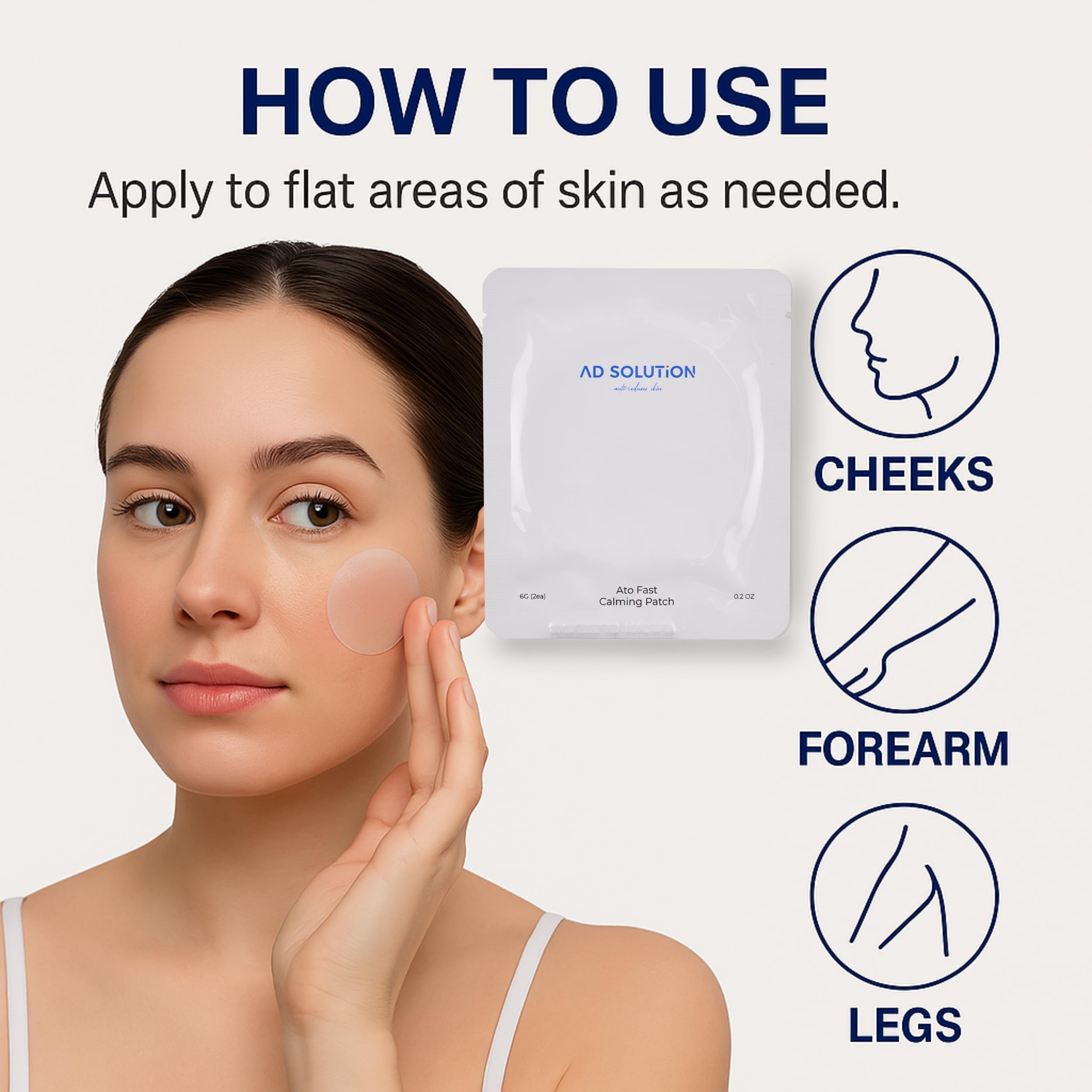 AD SOLUTION Ato Fast Calming Patch for Skin Redness, Itching & Flare-Ups - Soothing Hydrogel for Sensitive Skin with Cica & Pant