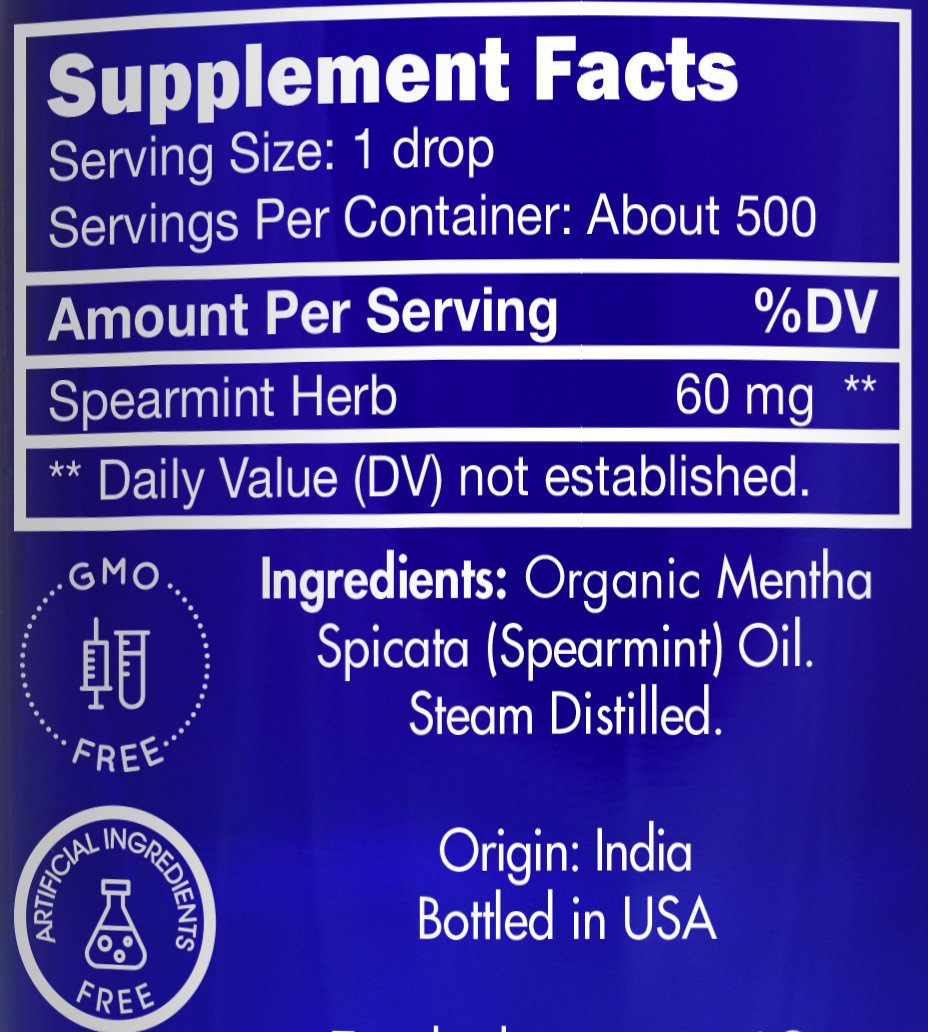 Organic Spearmint Oil by Zongle - 100% Pure Natural, Therapeutic & Food Grade for Facial Hair PCOS, Face, Facial Hair Removal, F