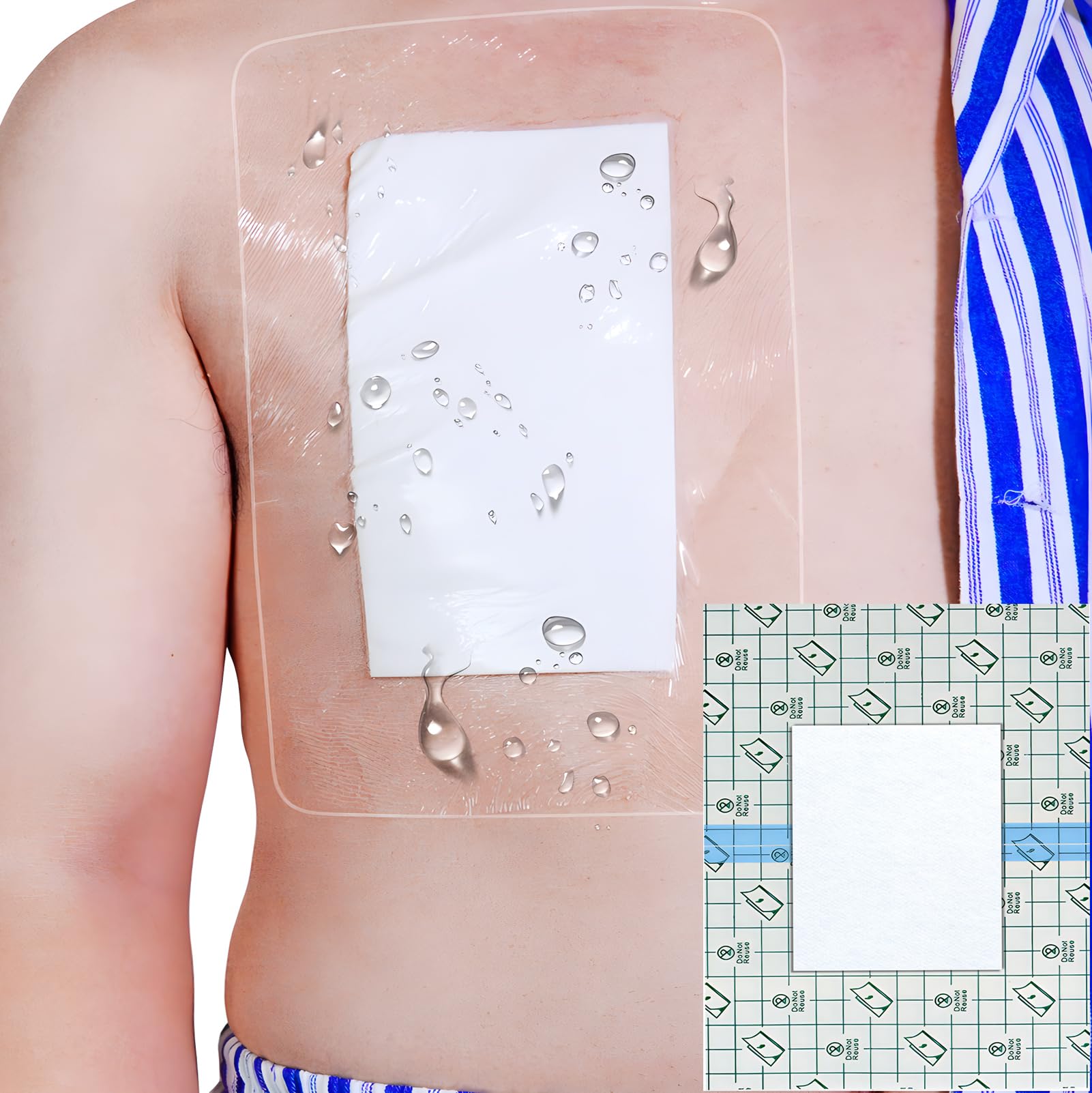 14 Pcs Waterproof Dialysis Catheter Shower Cover with Non-Stick Center Pad for Central Line Chest Chemo Port, 10x12 Large Wound 