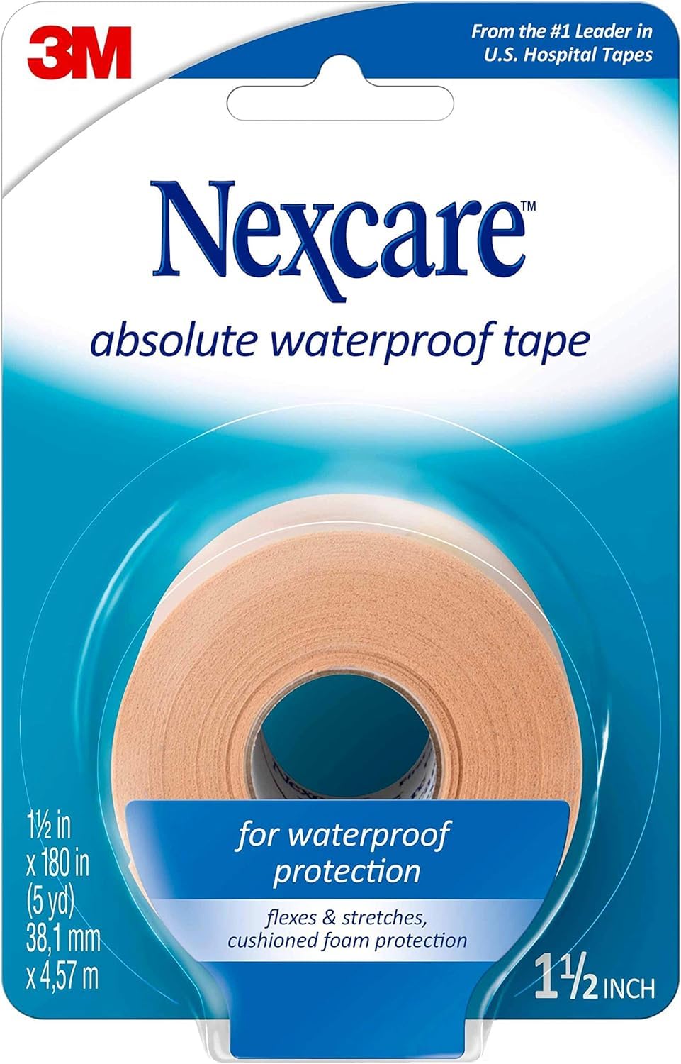 Nexcare Absolute Waterproof Wide Tape, 1 X 5 yd. Per Roll (4 Rolls)