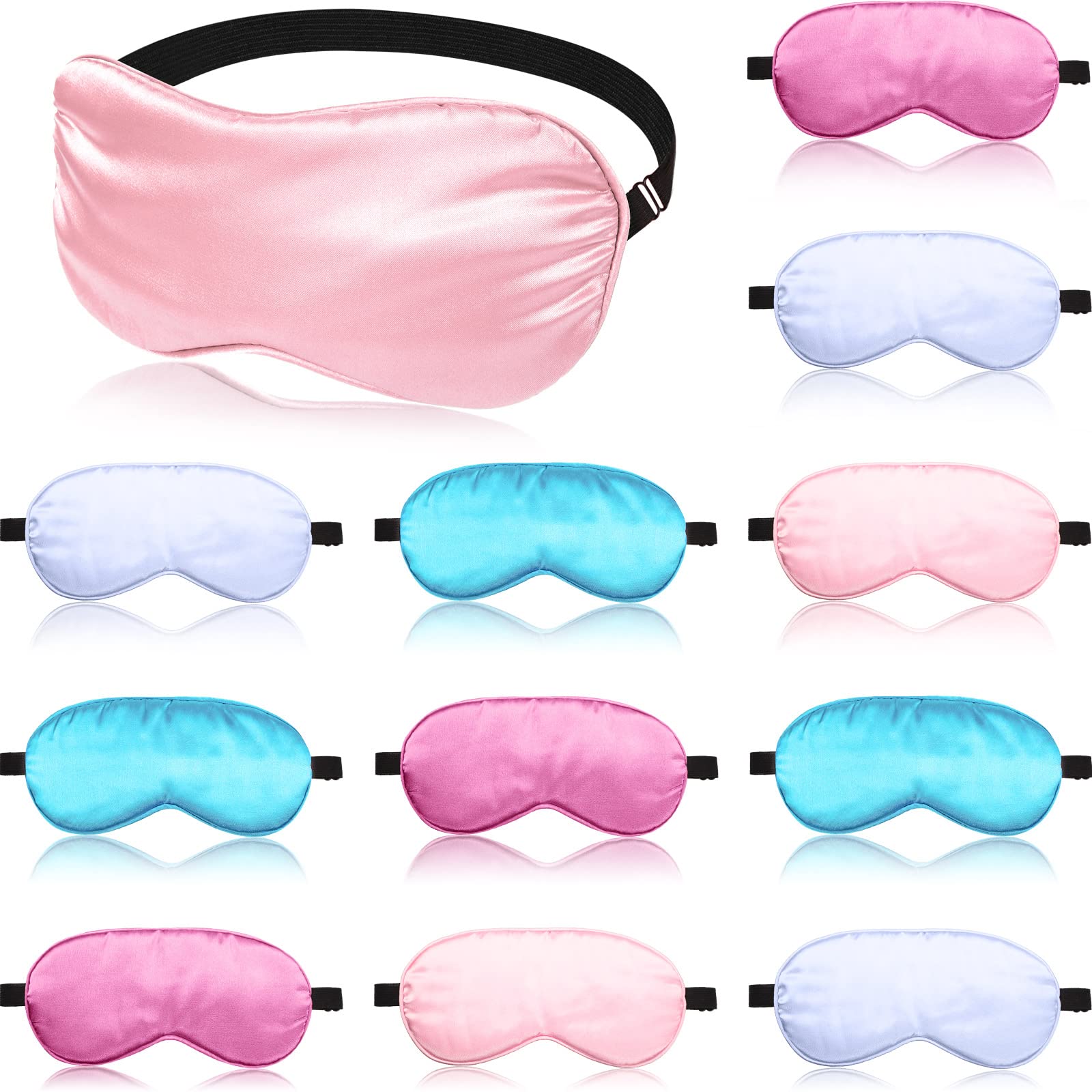 12 Pieces Silk Sleep Mask Pure Silk Sleep Eye Mask with Adjustable Strap Soft and Smooth Eye Cover for Sleeping Blocking out Lig