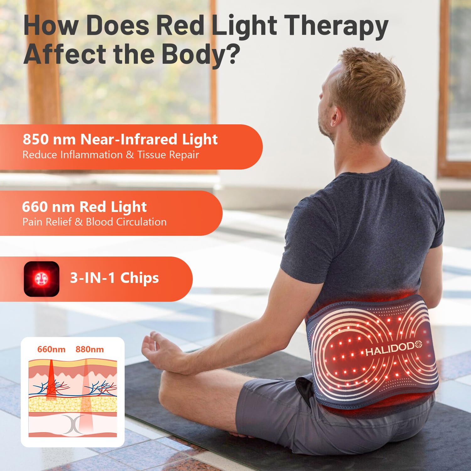 Upgraded Red Light Therapy Belt & Vibration Back Massage Heated Red Light Therapy Device for Body - Magnetic Controller, 660nm&8