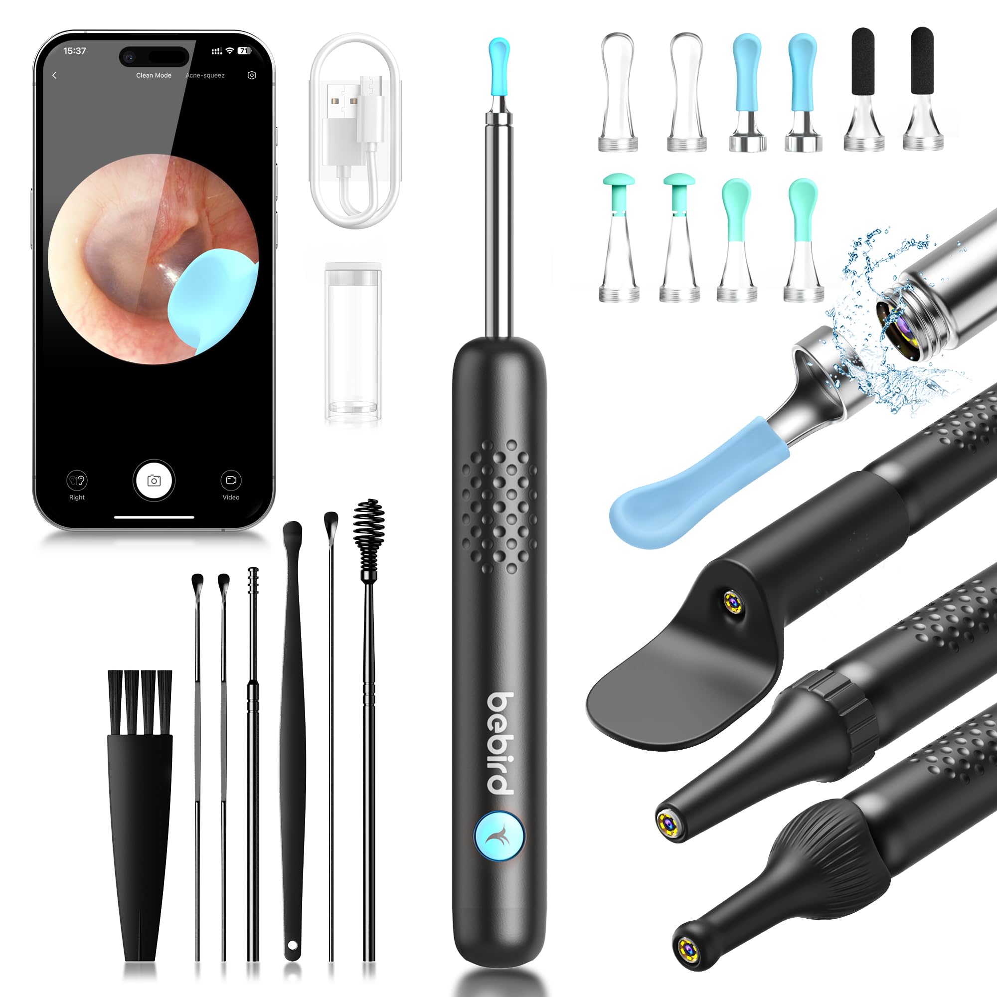 BEBIRD R1 Wax Removal Tool for Ear - Spade Ear Canal Cleaner with Camera 1080P Earscope, Wax Remove Ear Picker with Vari Replace