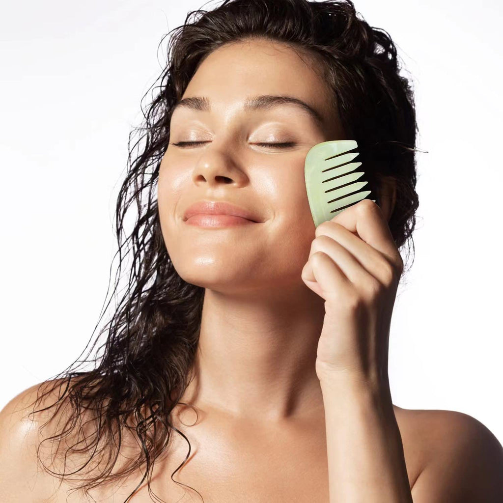 LEOSENSE Gua Sha Comb, Natural Jade Guasha Stone, Head Scalp Caring Massage Comb, Full Body Gua Sha Scraping Massage Tool, Jade