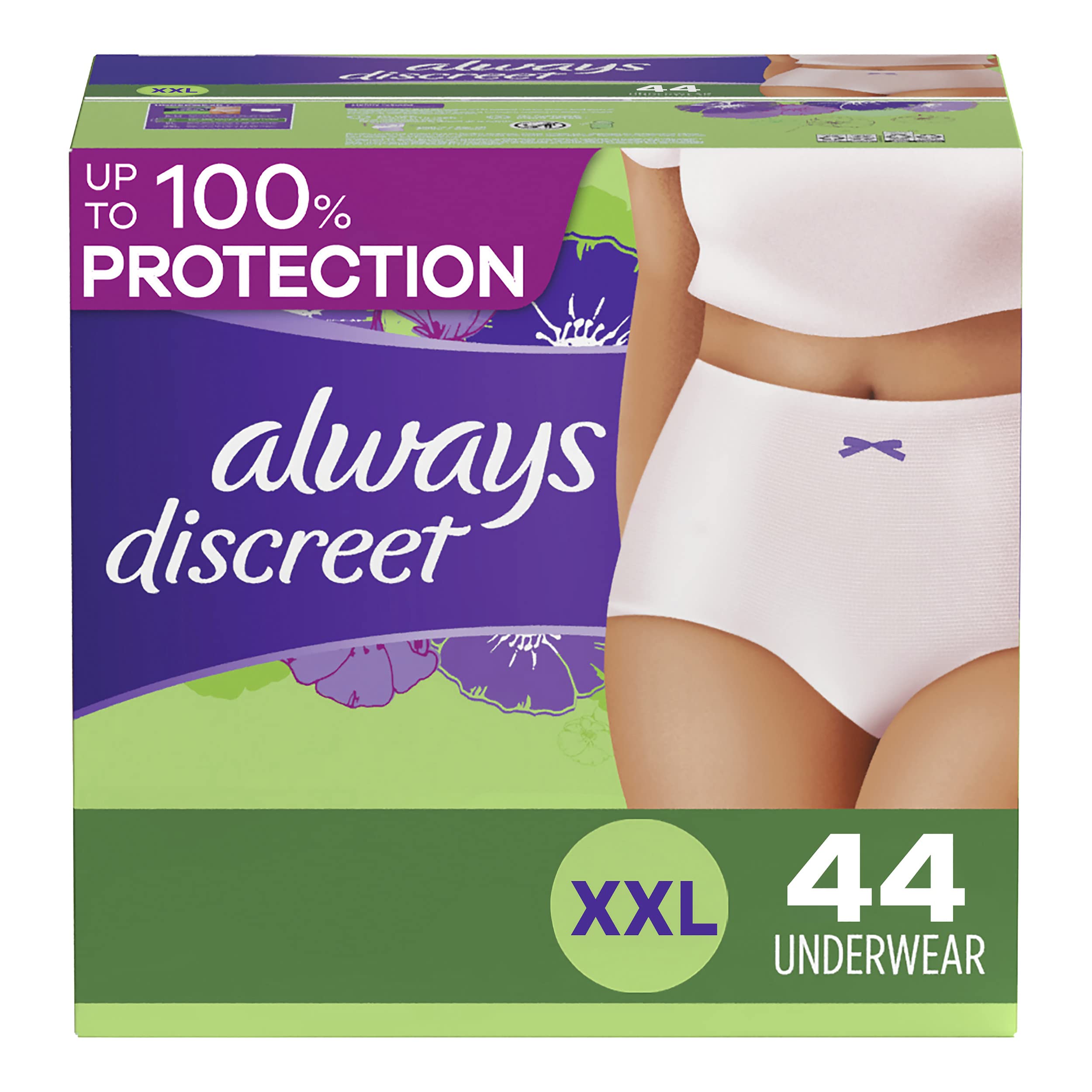 Always Discreet Adult Incontinence & Postpartum Underwear For Women, Size Xxl, Maximum Absorbency, Disposable, 22 x 2 Packs (44 