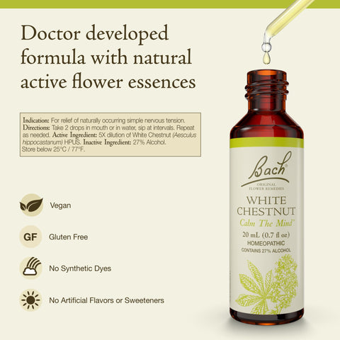 Bach Original Flower Remedies, White Chestnut - Calm The Mind - Natural Homeopathic Flower Essence for Emotional Balance - Vegan