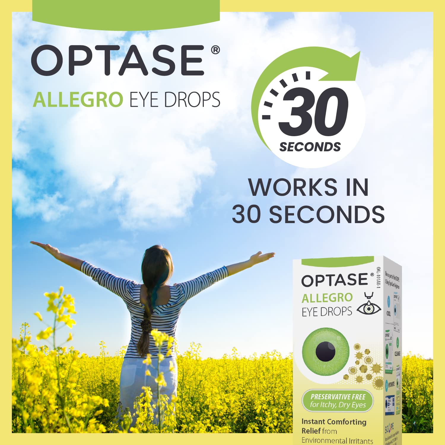 Optase Allegro Eye Drops for Dry Eyes - Lubricating Drops for Dry, Red, and Itchy Eyes - Relief from Seasonal Irritants - Contac