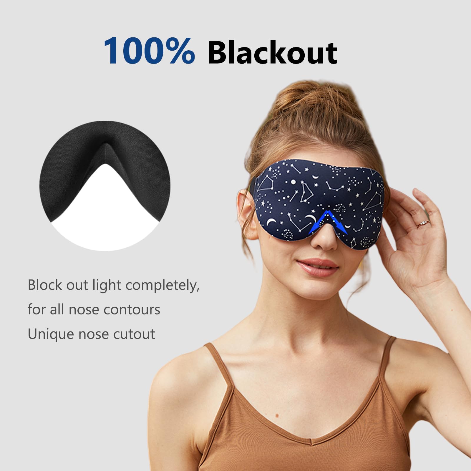 ALASKA BEAR Sleep Mask Women Men with Molded Eye Cups, Well-Contoured 3 D Extra-Plush Soft Memory Foam Blackout Eye Mask Zero Pr