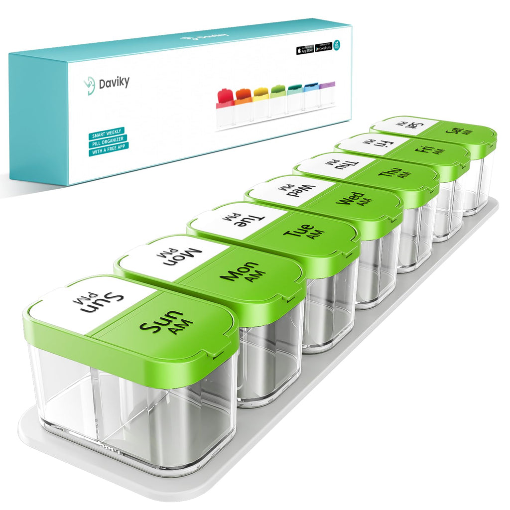 Daviky Large Weekly Pill Organizer 2 Times a Day, Extra Large Travel Pill Box 7 Day, Am Pm Twice Daily Pill Case, Pill Holder Co